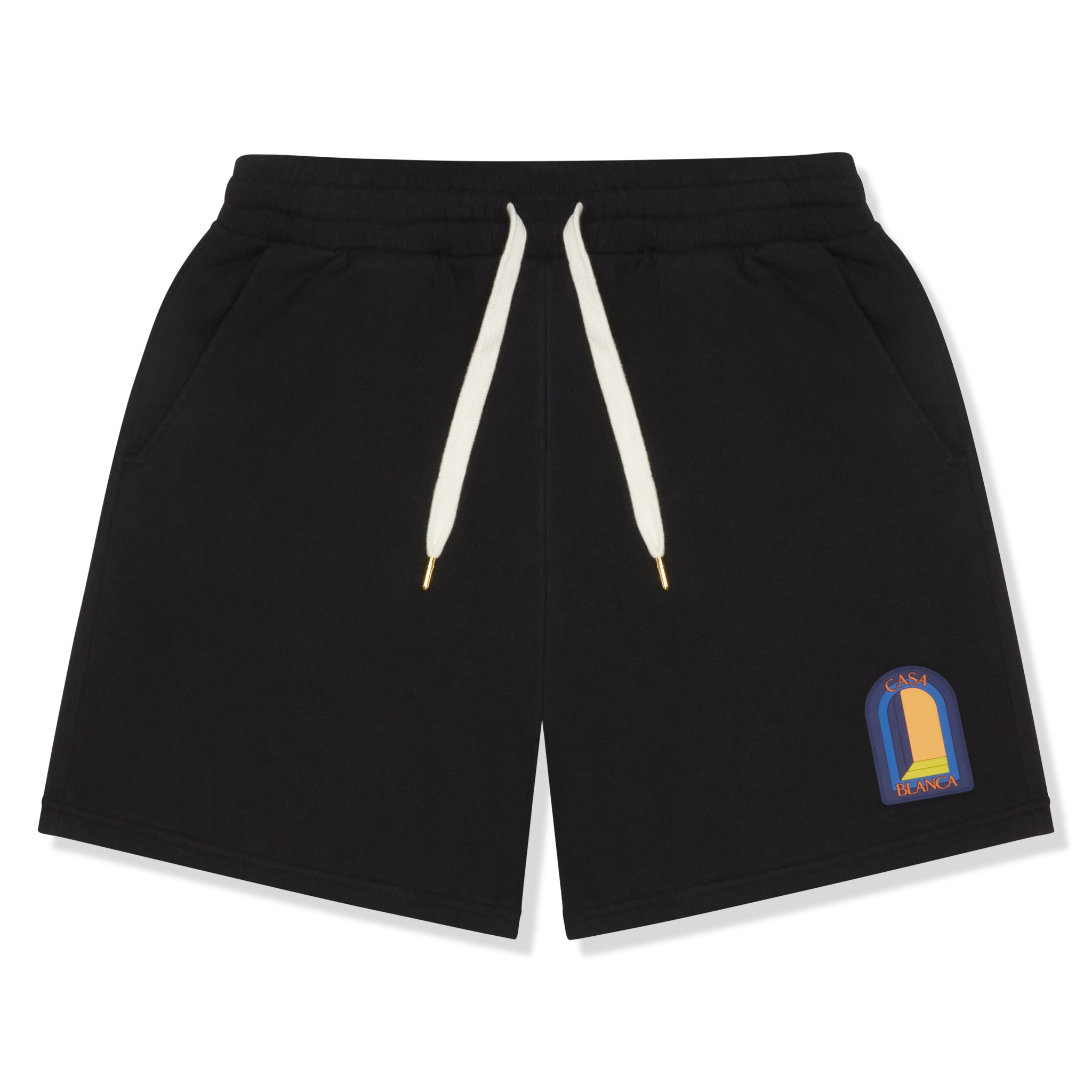 front view of Casablanca L'Arche De Jour Patch Sweat Shorts Black MS23-JTR-098-09