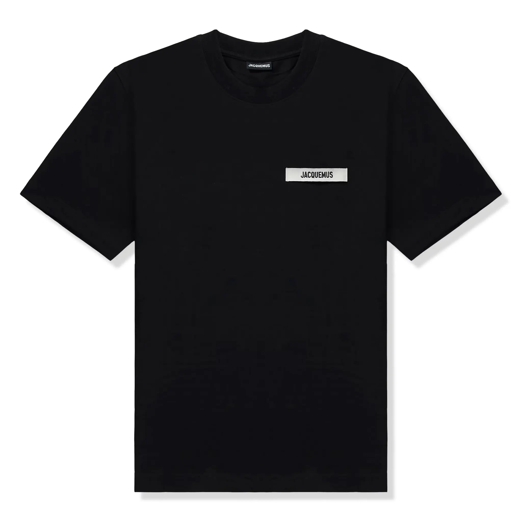 Front view of Jacquemus Grosgrain Brand Logo Tab Black T Shirt 245JS208-2125-990