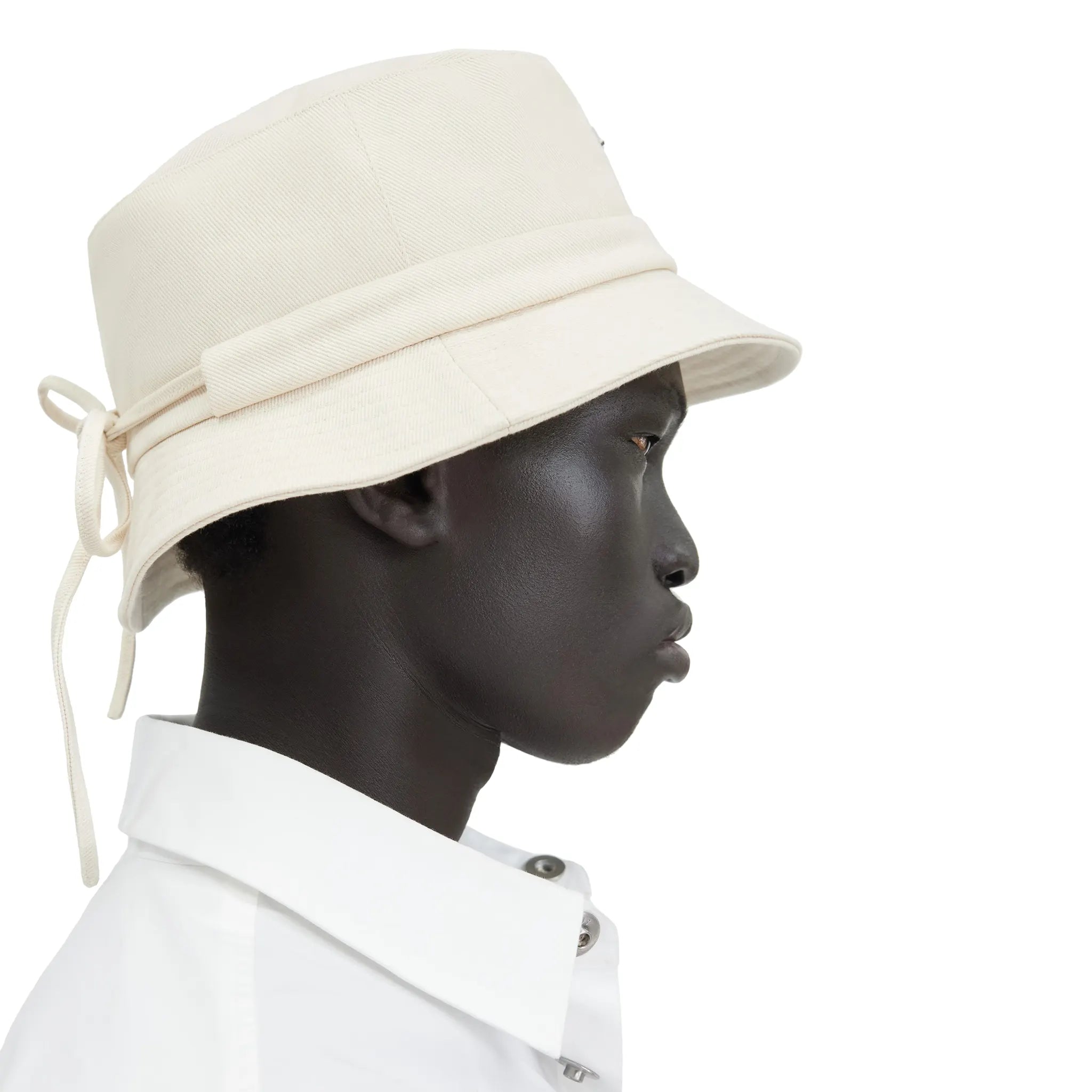 Side Detail view of Jacquemus Le Bob Gadjo Off White Bucket Watch Hat 223AC001-5001-110