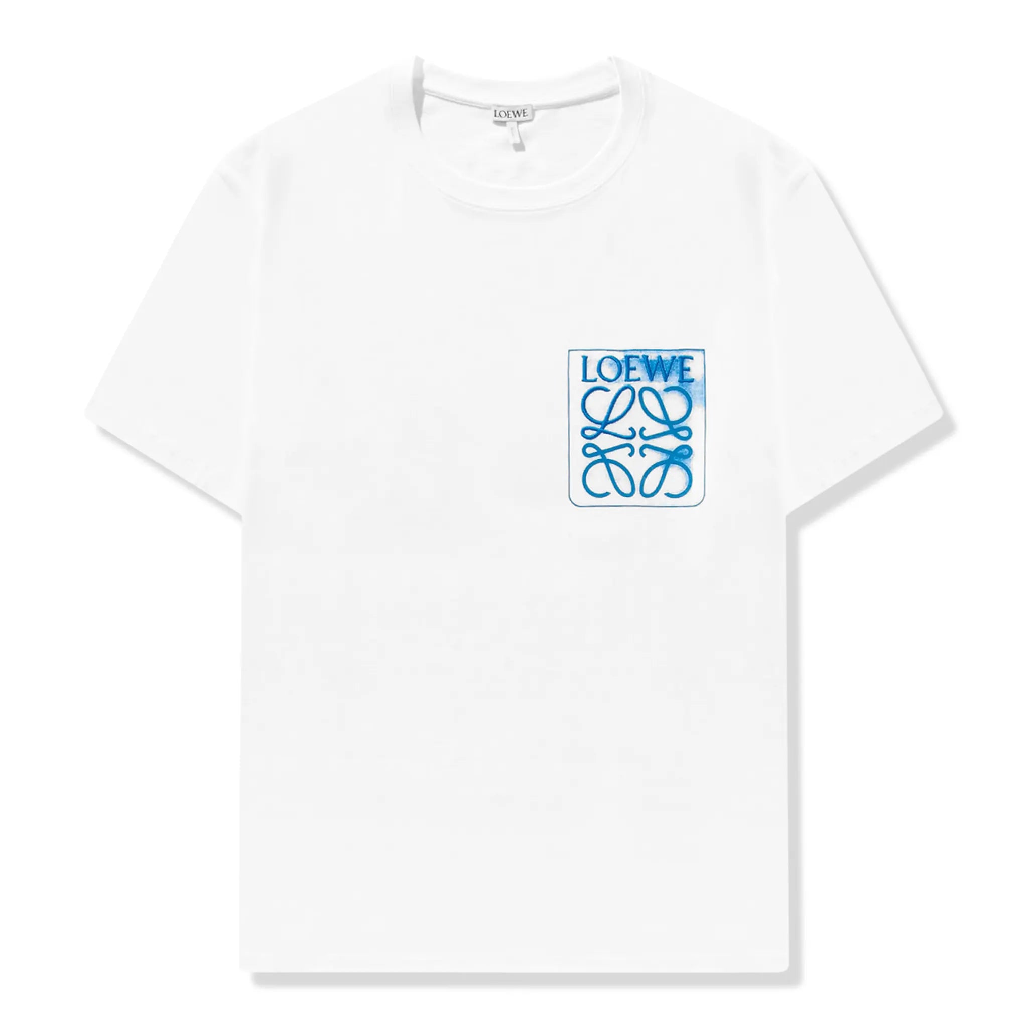 Front view of Loewe Anagram White Blue Fake Pocket T Shirt H526Y22X25-2100