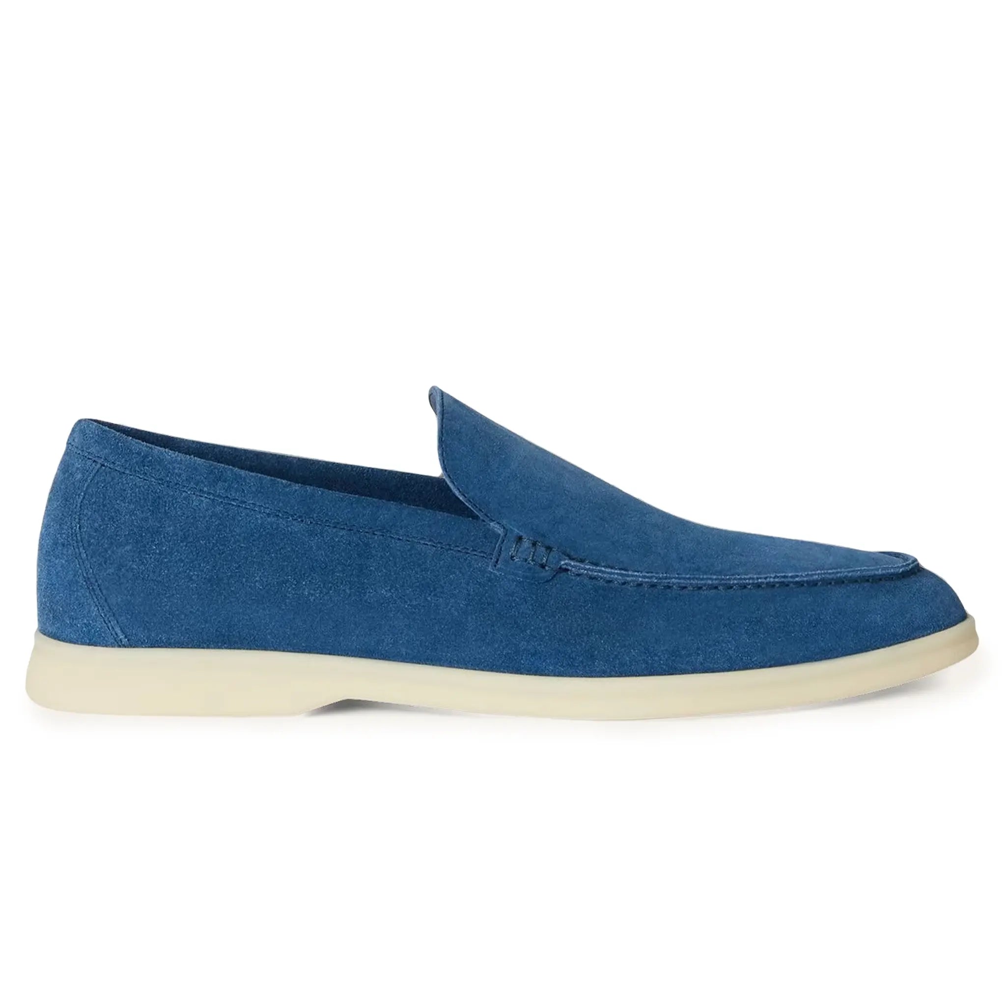 Side view of Loro Piana Summer Walk Suede Cobalt Ink Loafers FAE8124