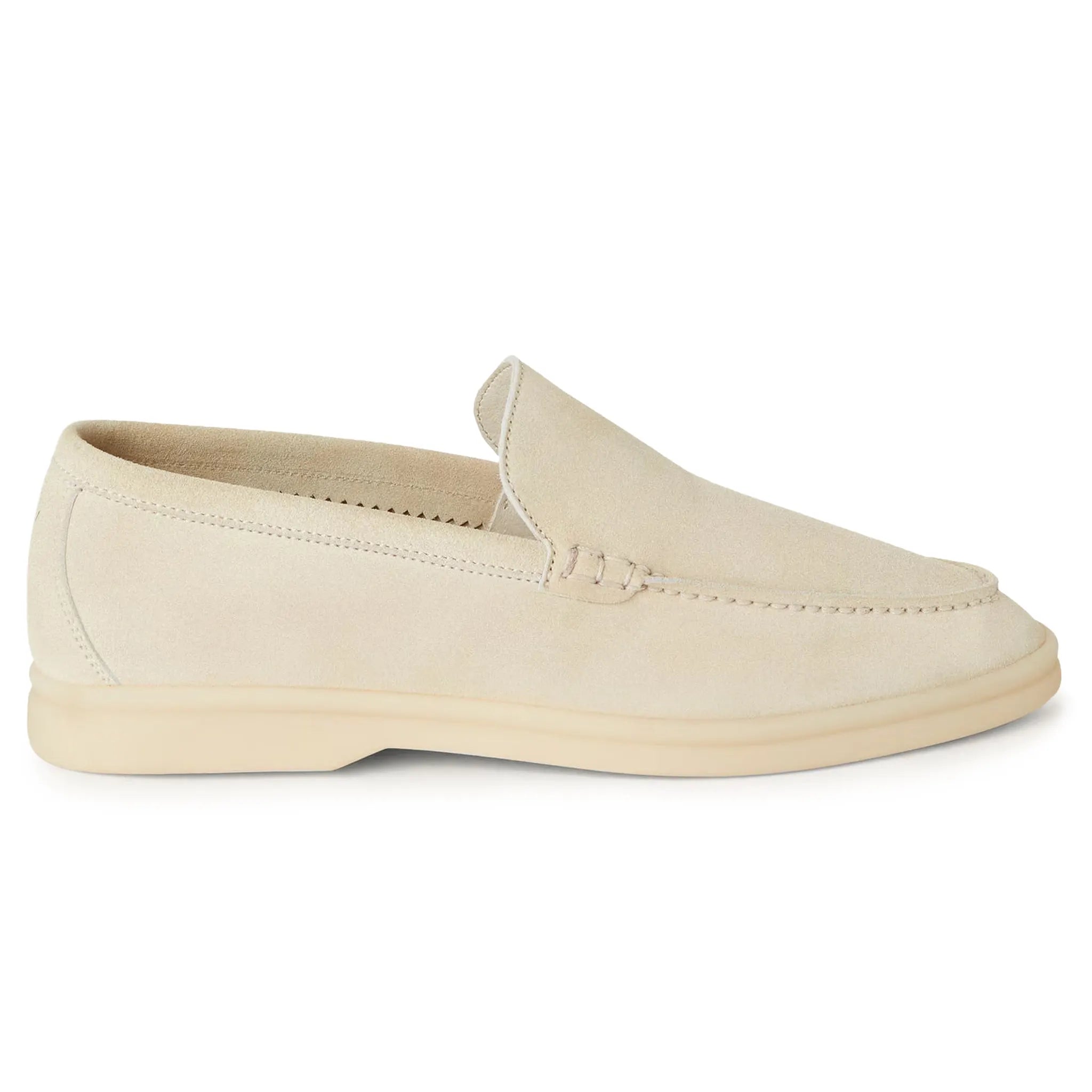Side view of Loro Piana Summer Walk Suede Nougat Loafers FAI1392