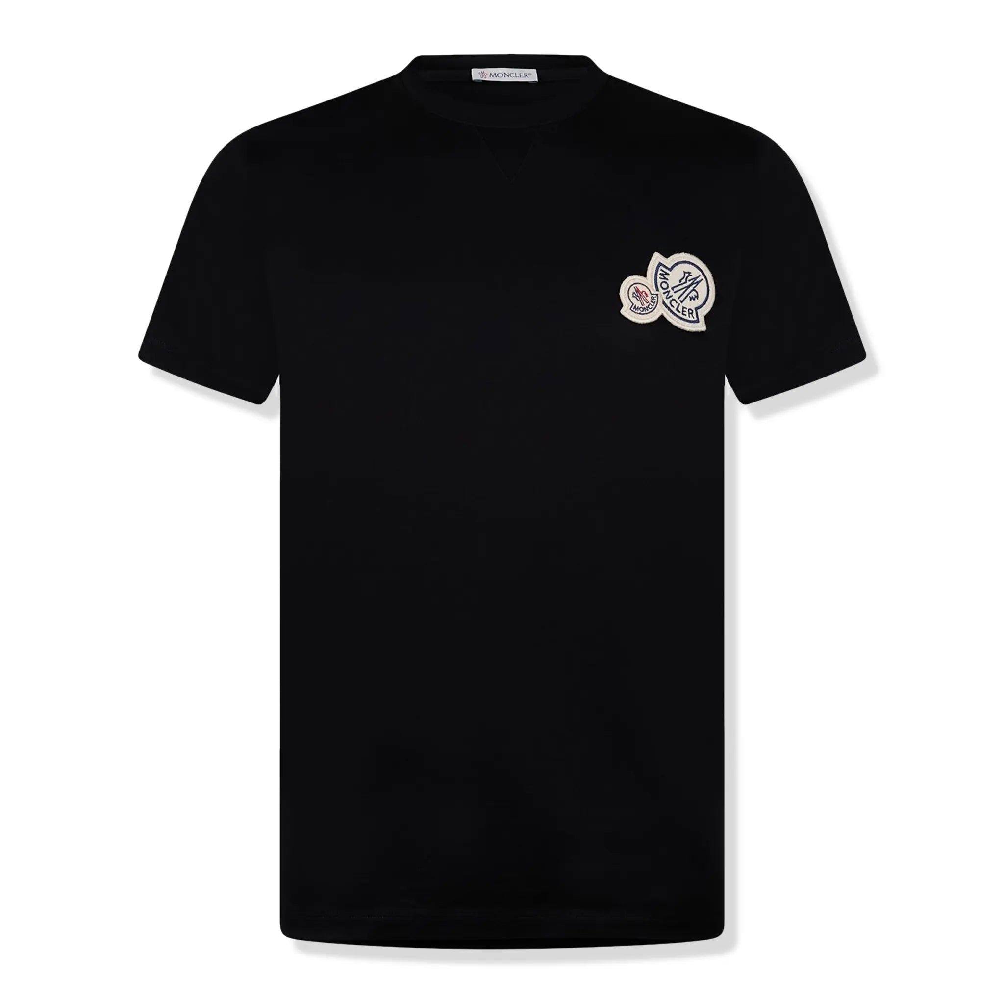 Front view of Moncler Double Bell Logo Black T Shirt J10918C000588390Y999