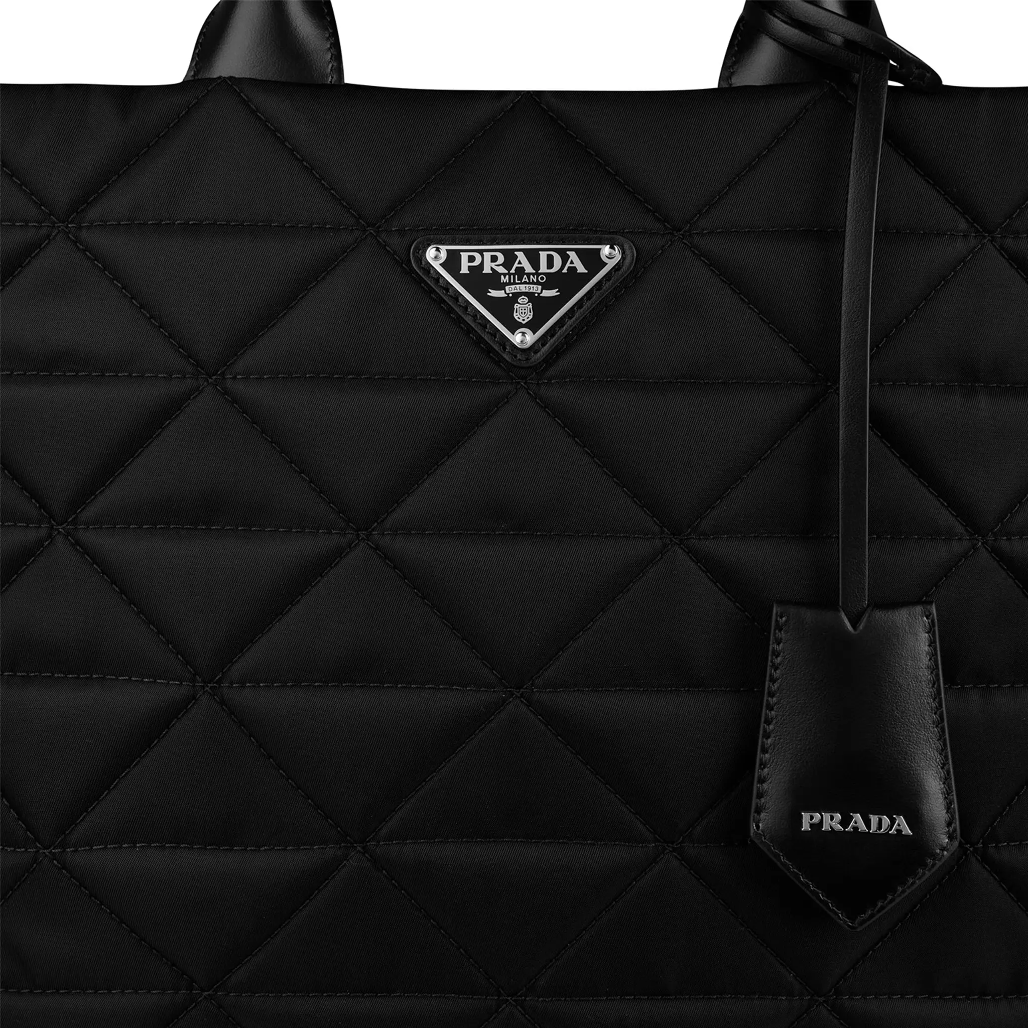 Detail view of Prada Large Re Nylon Quilted Black Tote Bag 1BA391VOOM2CNY