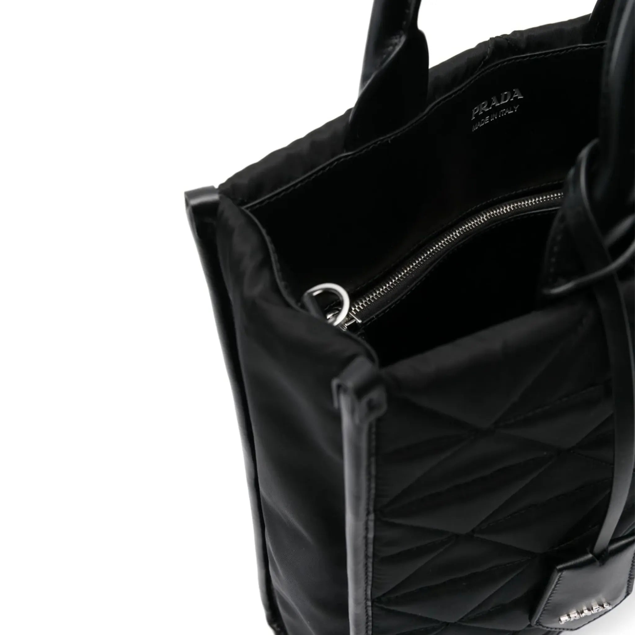 Detail view of Prada Large Re Nylon Quilted Black Tote Bag 1BA391VOOM2CNY
