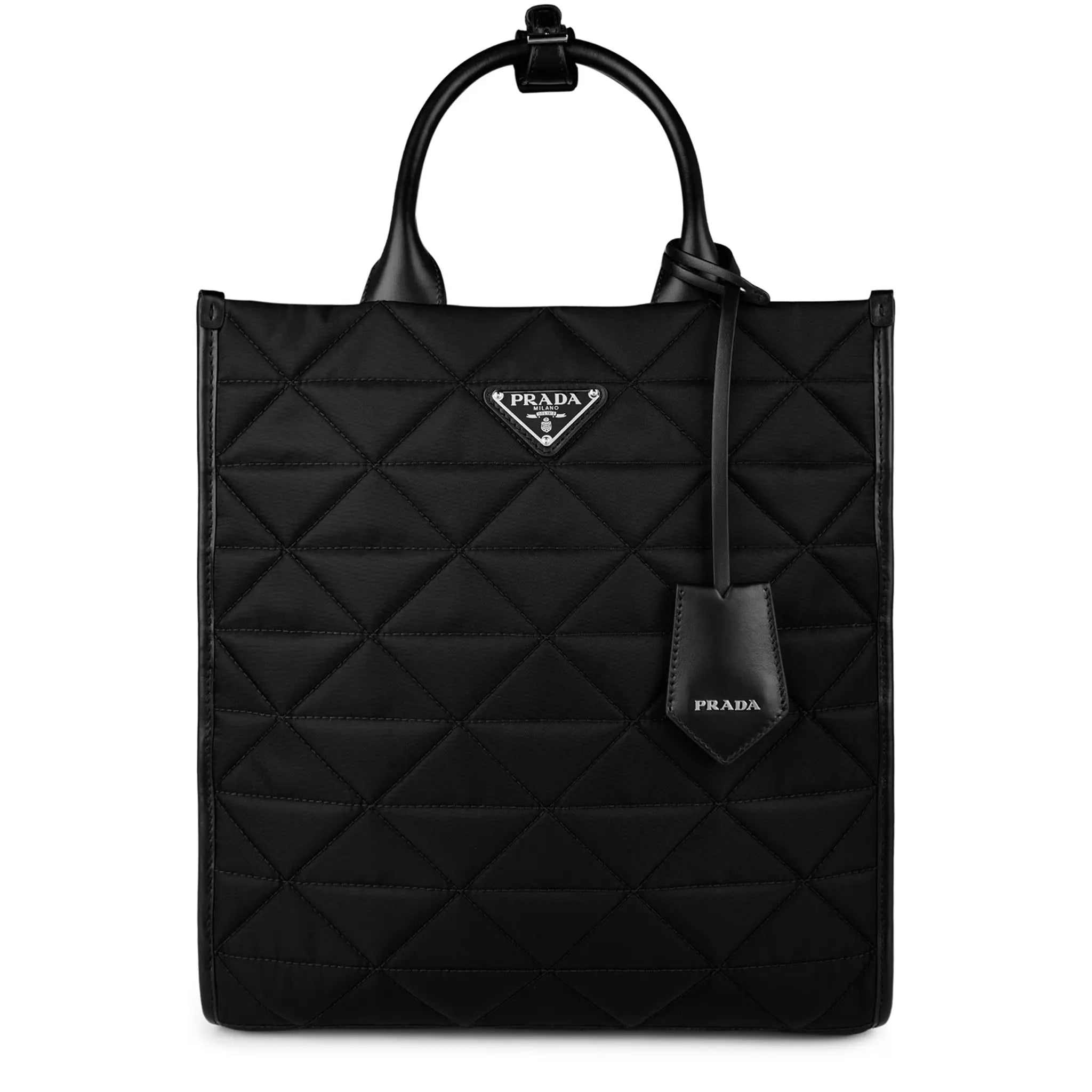 Front view of bryshed prada Large Re Nylon Quilted Black Tote Bag 1BA391VOOM2CNY