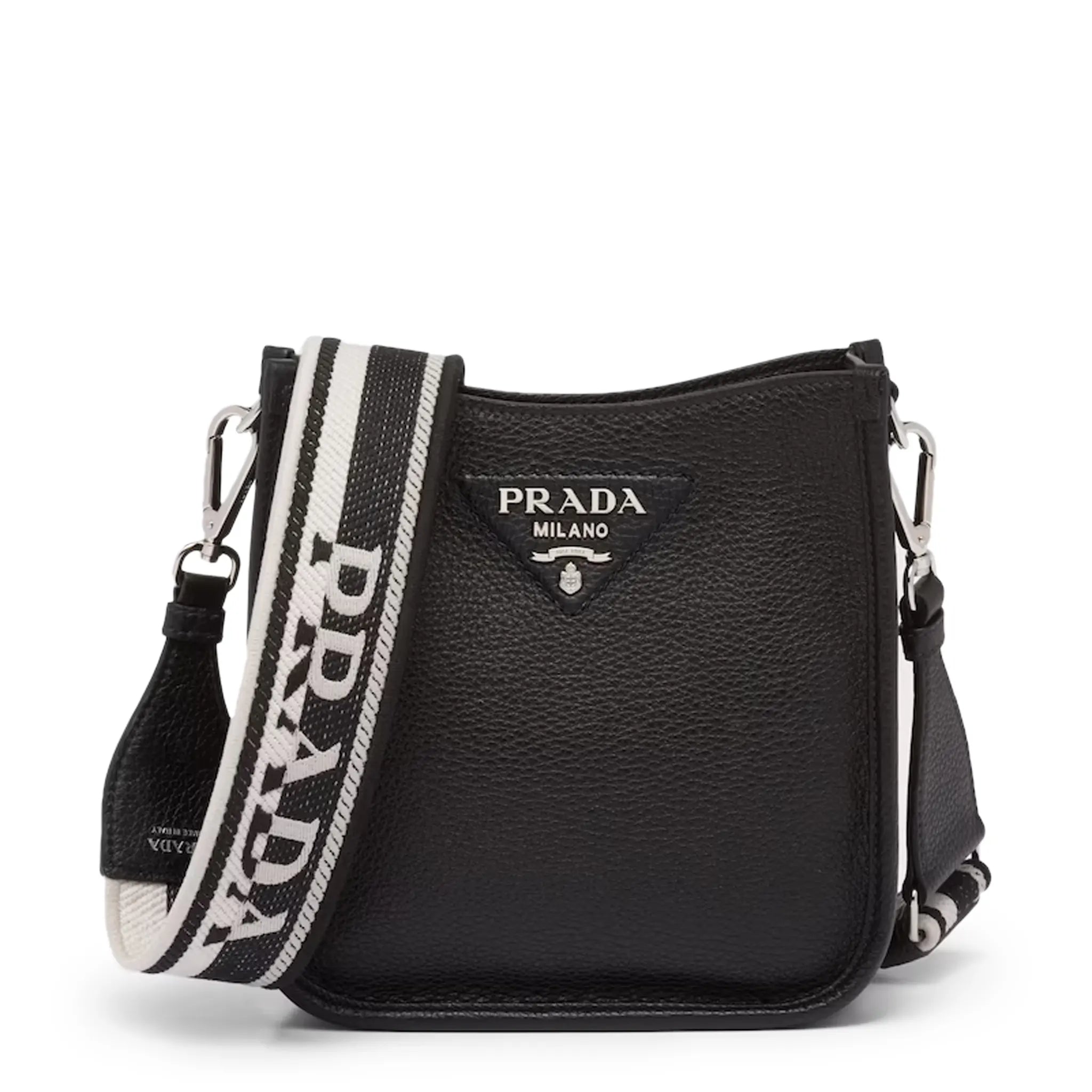 Front view of bryshed prada Leather Mini Black Shoulder Bag 1BH191_2DKV_F0002_V_3OO