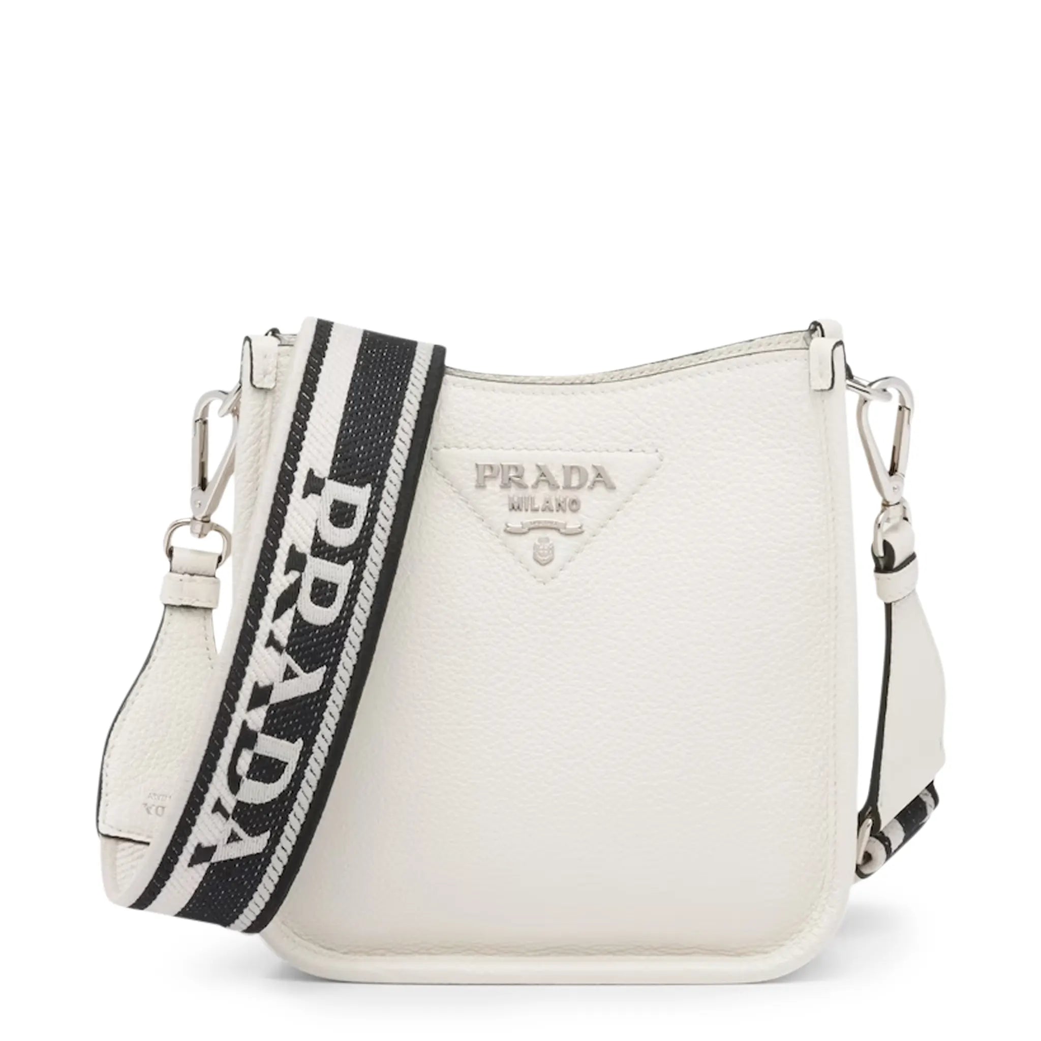 Front view of Prada Leather Mini White Shoulder Bag 1BH191_2DKV_F0009_V_3OO