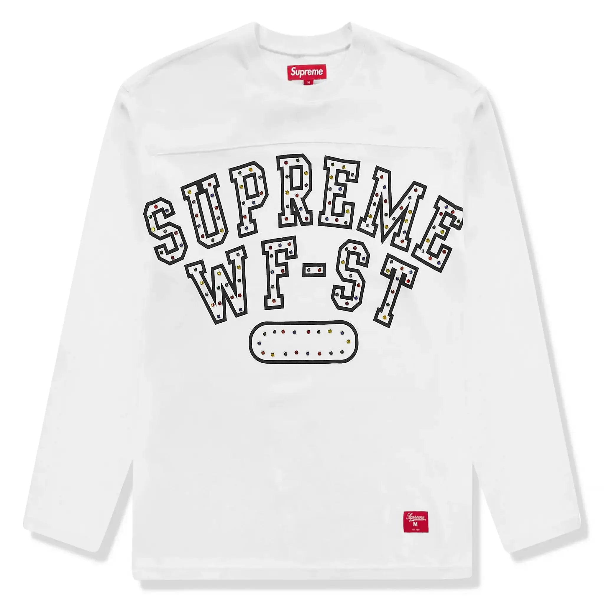 Front view of Supreme Athletic Studded L/S White T Shirt FW24KN80 WHITE