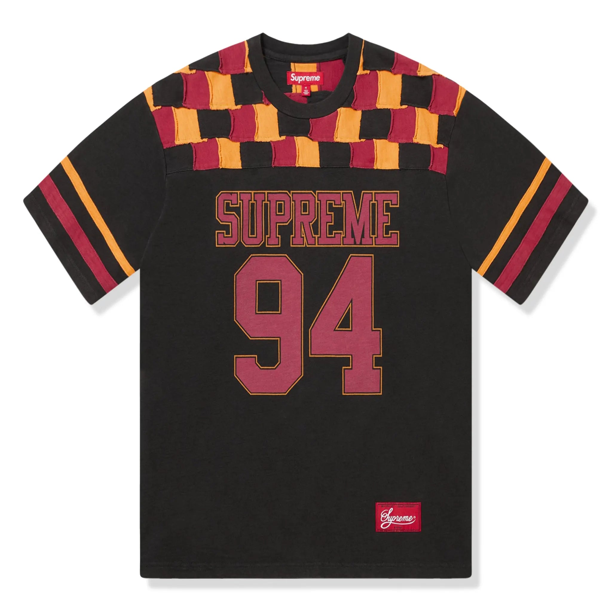 Front view of Supreme Patchwork Yoke Black Football T Shirt FW24KN33 BLACK 