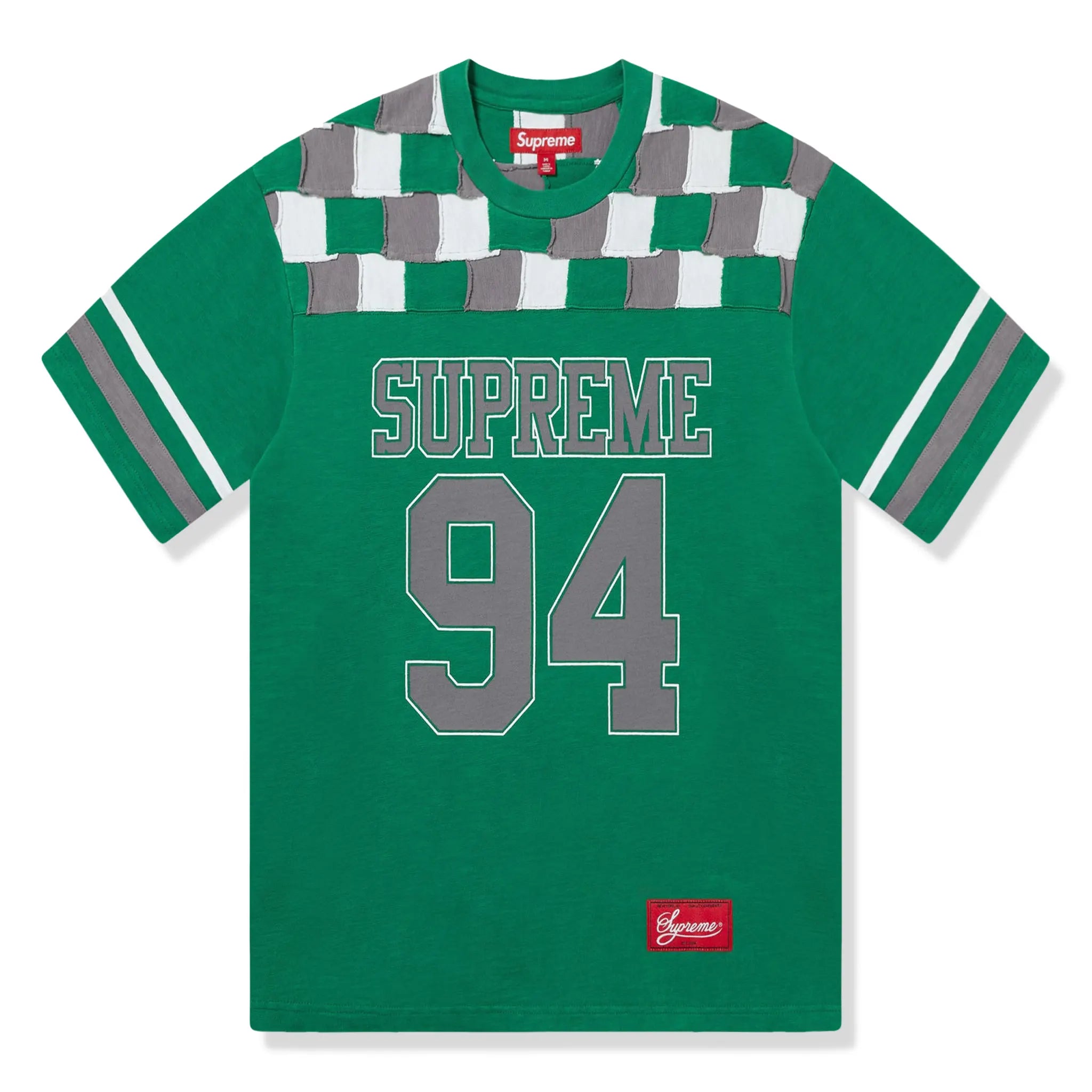 Front view of Supreme Patchwork Yoke Green Football T Shirt FW24KN33 GREEN