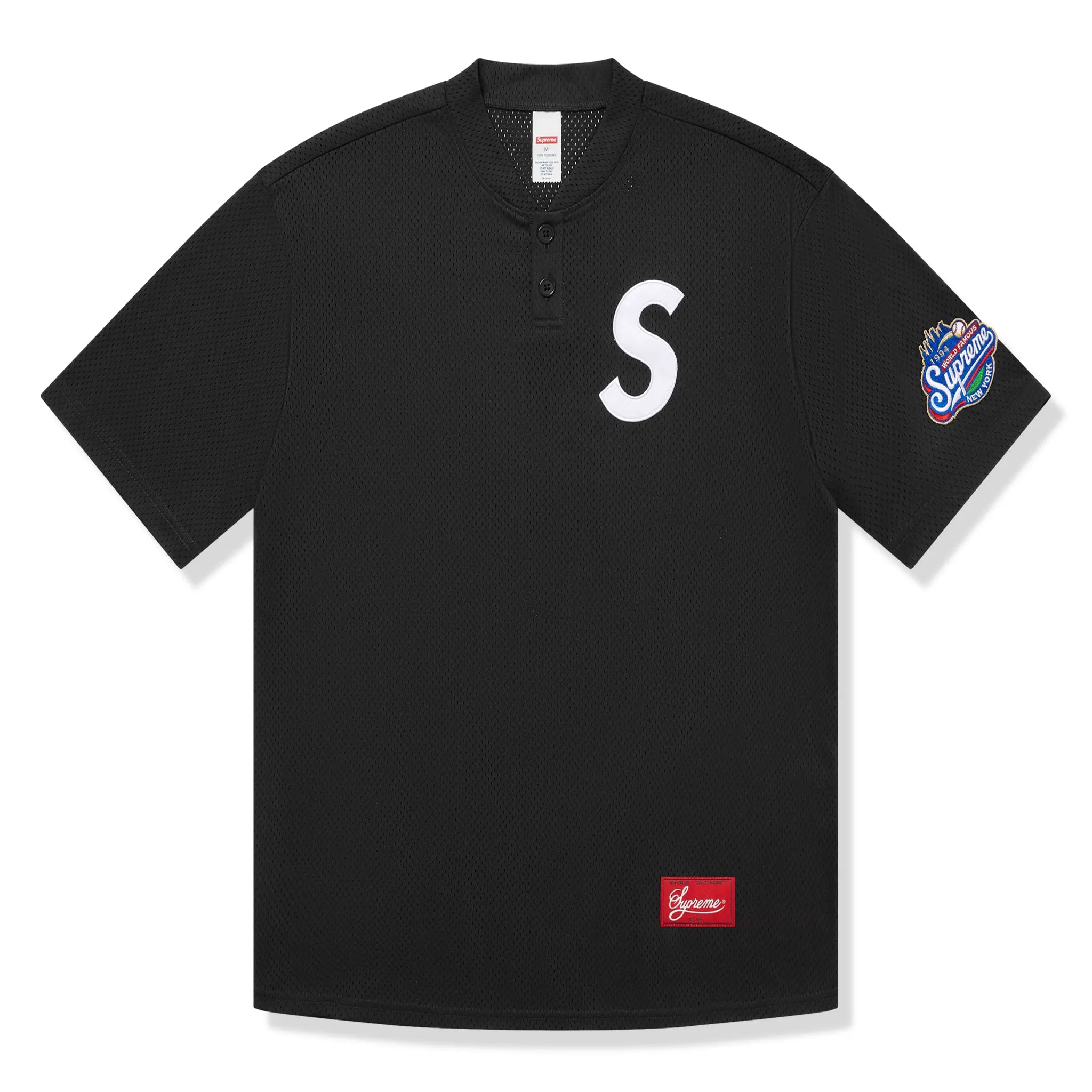 Front view of Supreme S Logo Henley Black Baseball T Shirt FW24KN27 BLACK