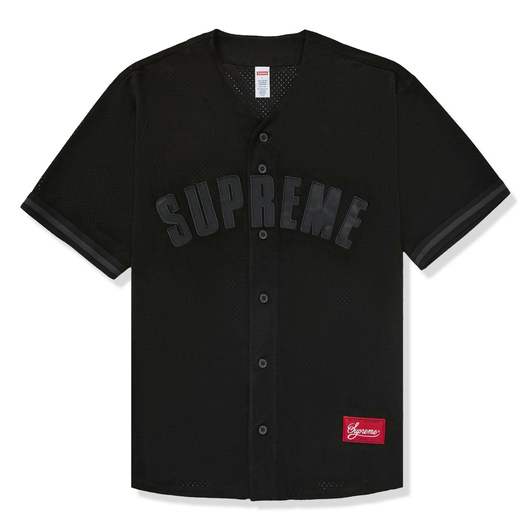 Front view of Supreme Ultrasuede Mesh Baseball Black Jersey