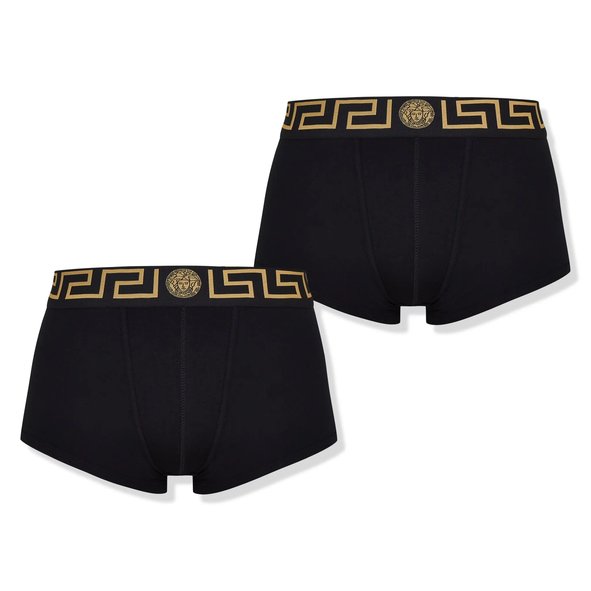 Pack view of Versace Icon Two Pack Greca Waistband Black Trunks