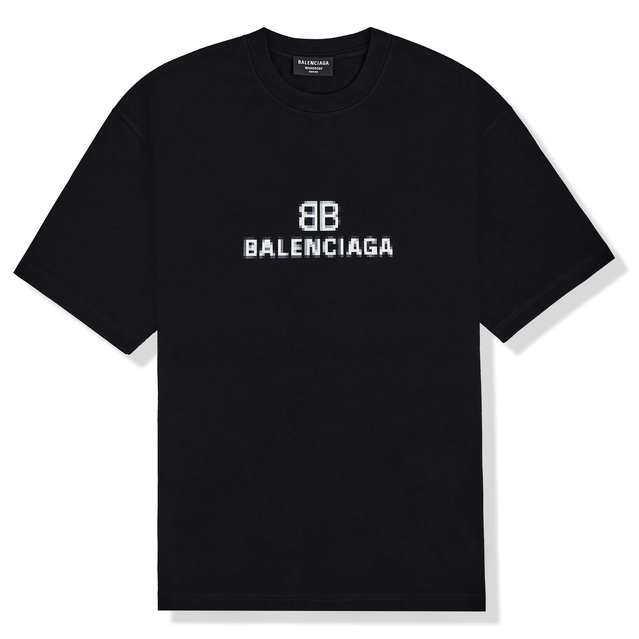 Front view of Preloved - Balenciaga BB Logo Pixel Oversized Black T Shirt