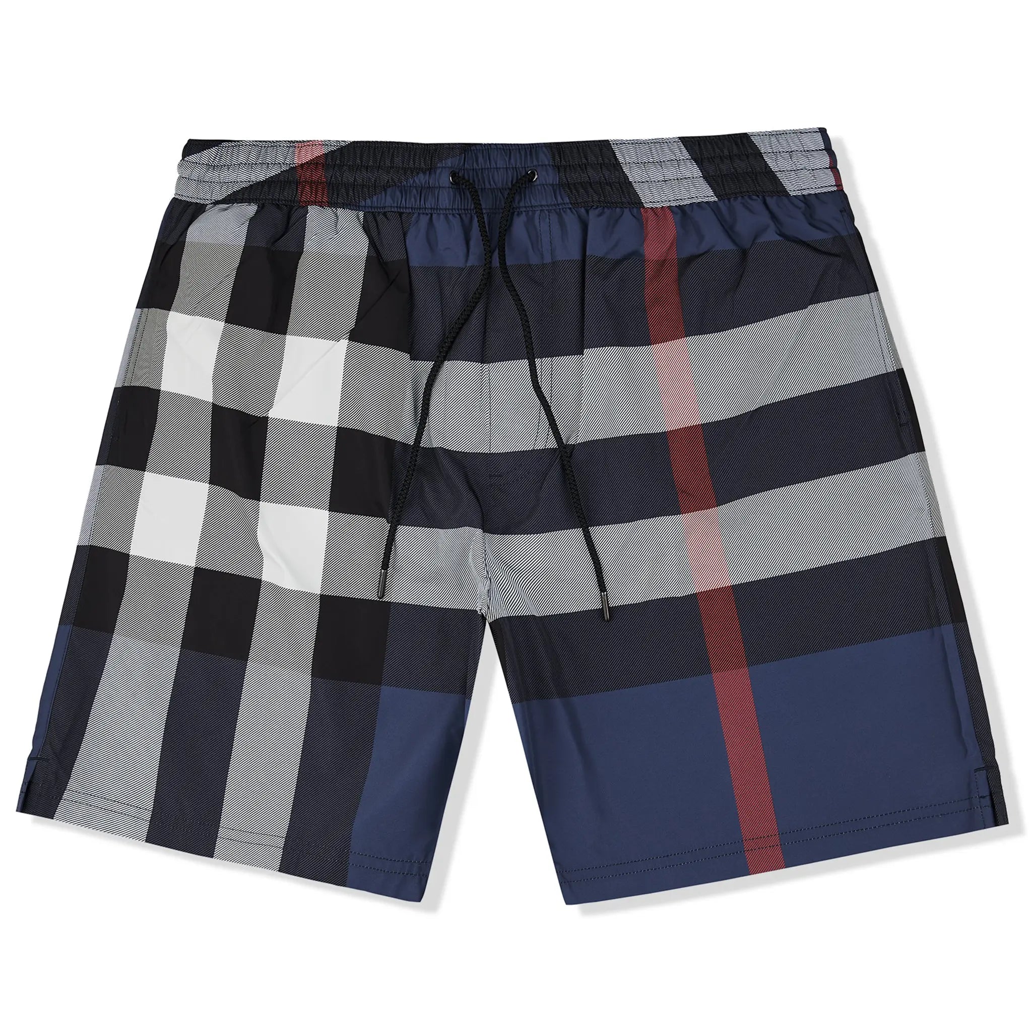 Front view of Burberry Check Carbon Blue Swim Shorts