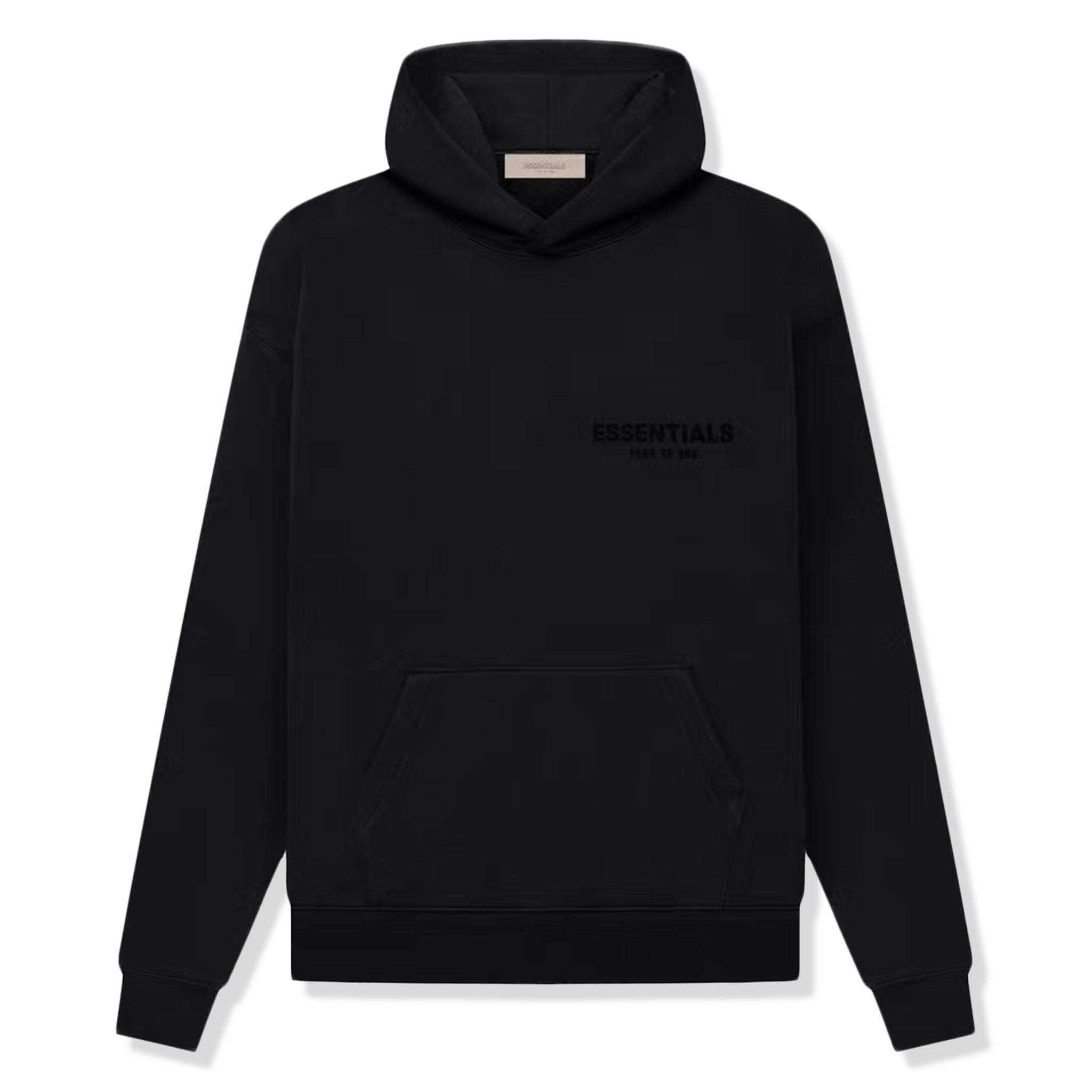 Image of Fear Of God Essentials Black Hoodie (SS22) (Letters Peeling On Back)