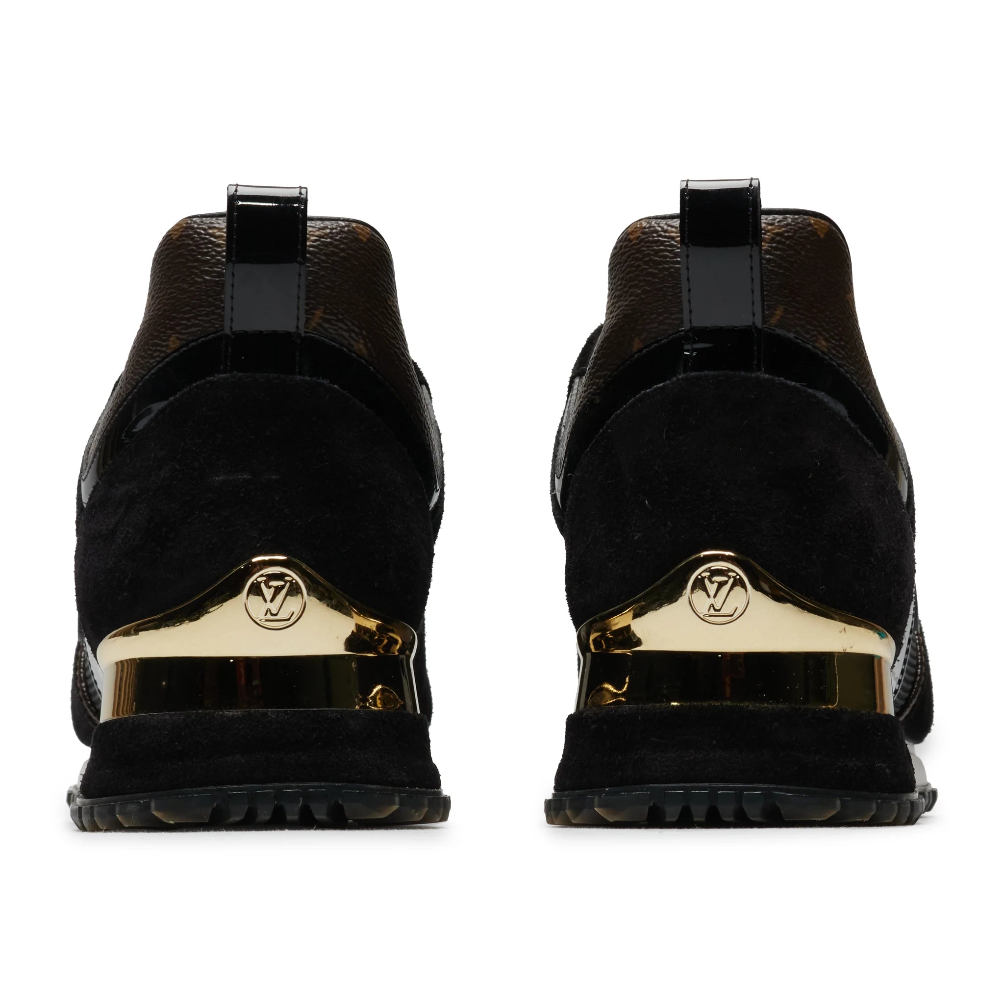 Heel view of Preloved - Louis Vuitton LV Run Away Black Trainer