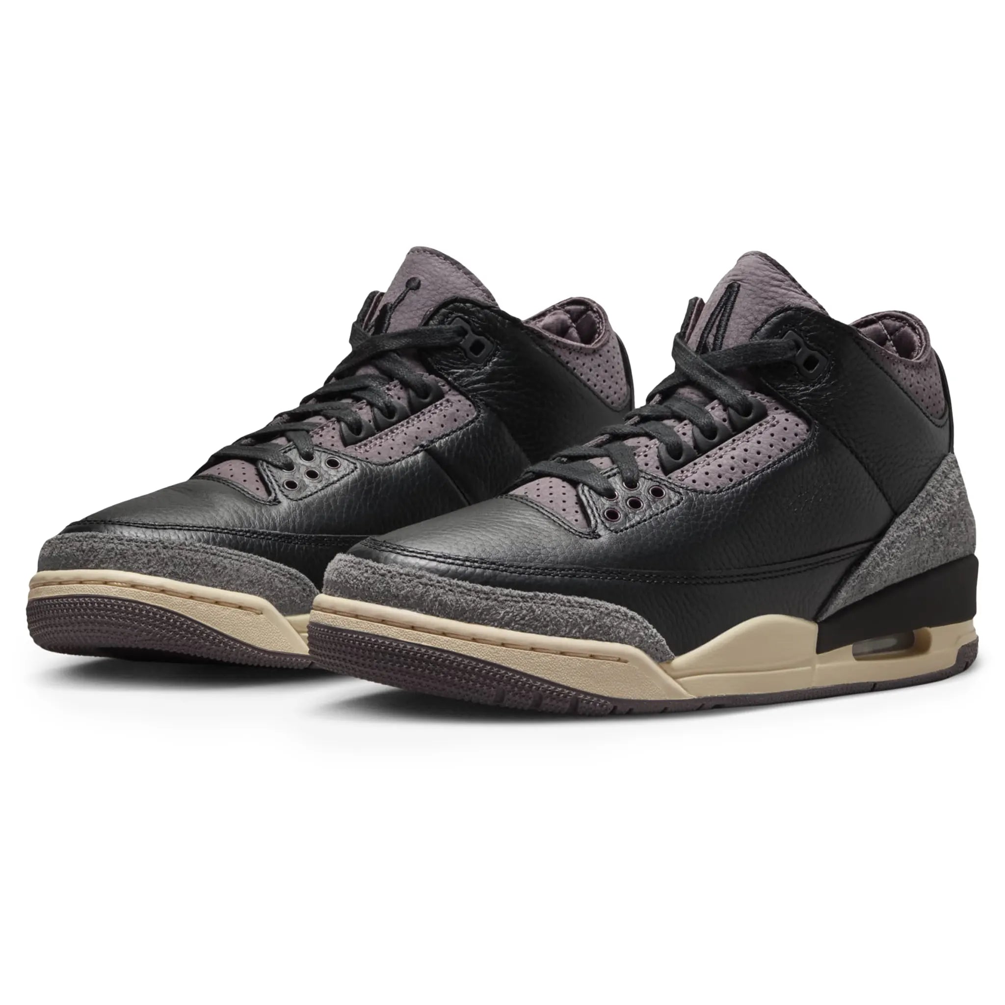 Front side view of A Ma Maniére x Air Jordan 3 Retro Black Violet Ore (W) FZ4811-001