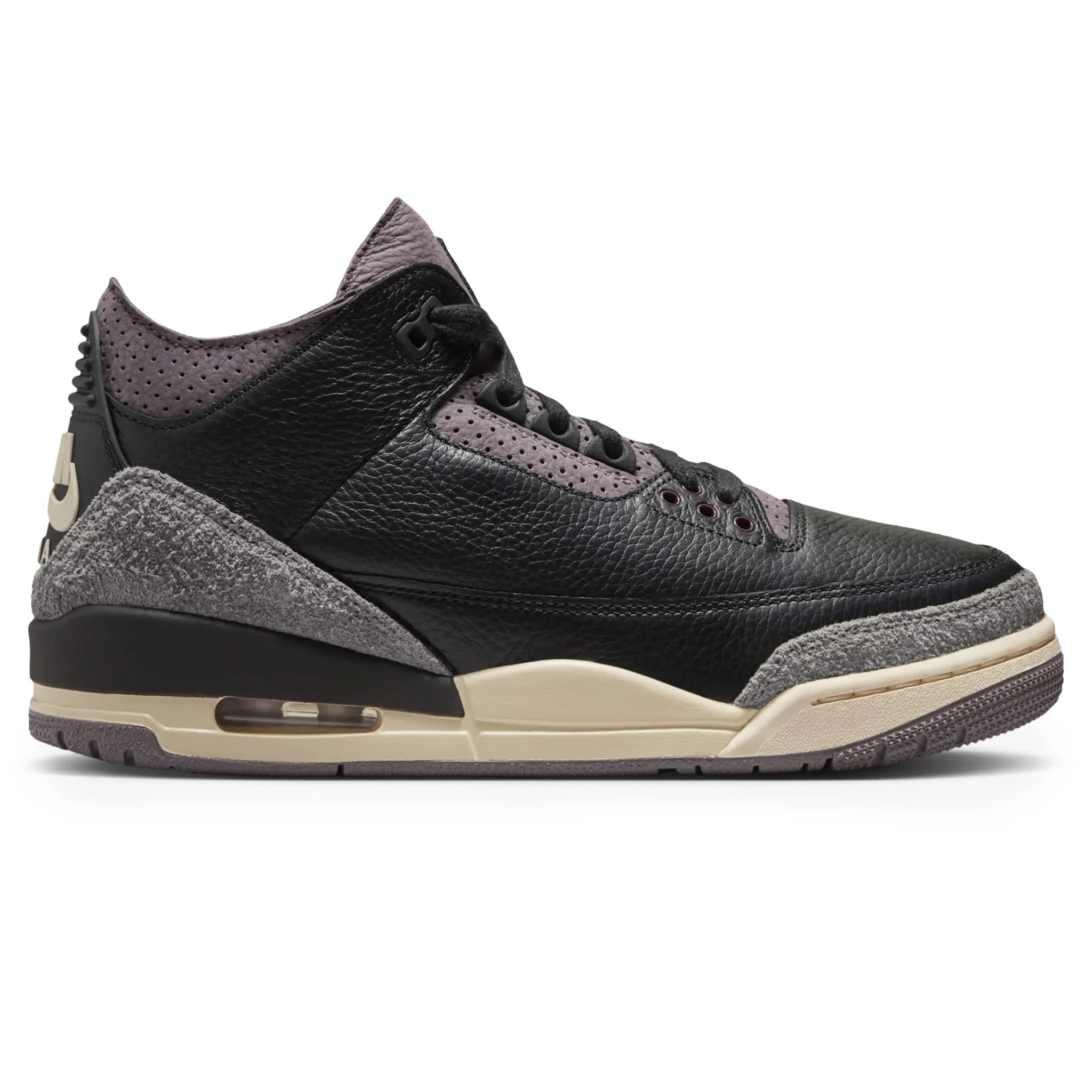 Side view of A Ma Maniére x Air Jordan 3 Retro Black Violet Ore (W) FZ4811-001