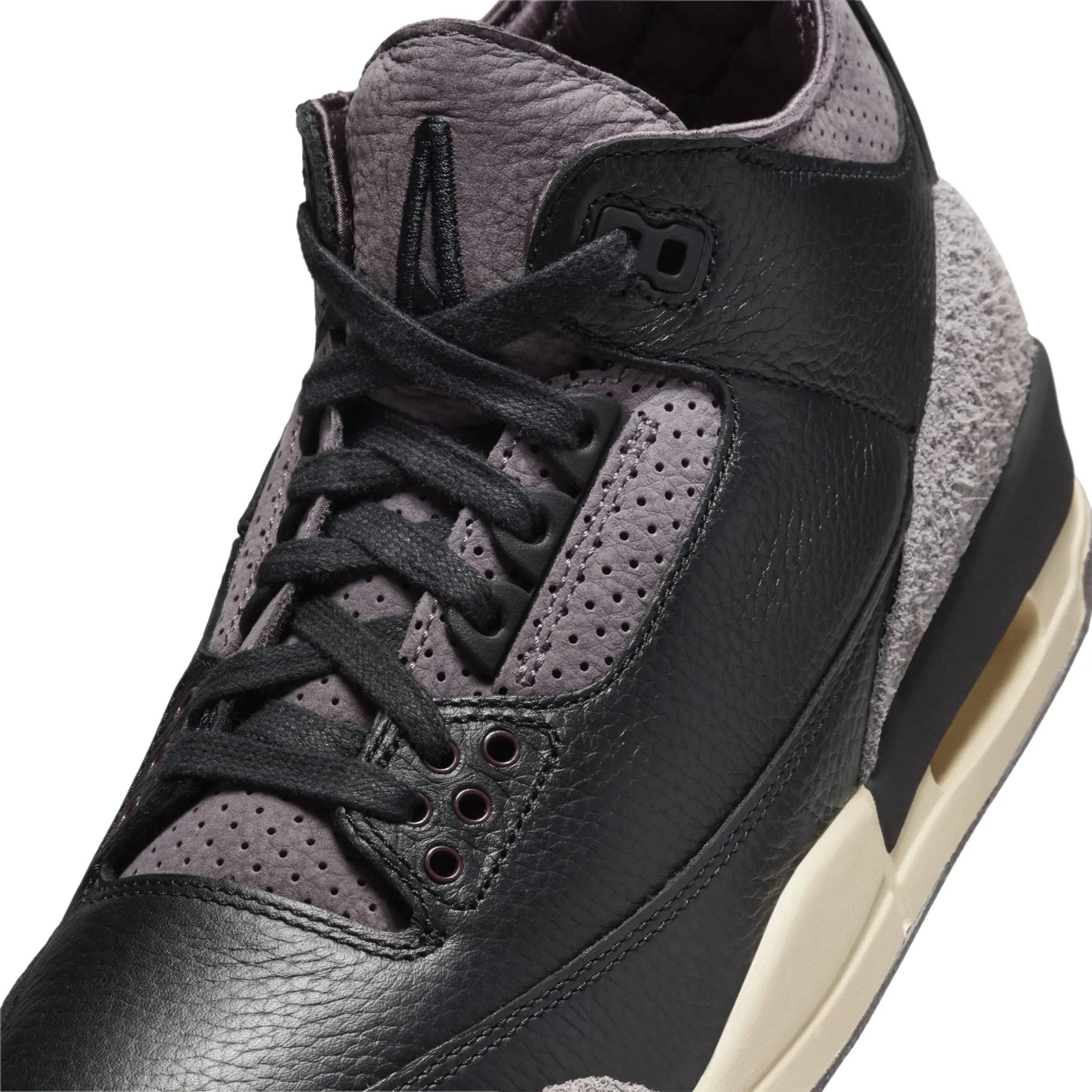 Tongue view of A Ma Maniére x Air Jordan 3 Retro Black Violet Ore (W) FZ4811-001