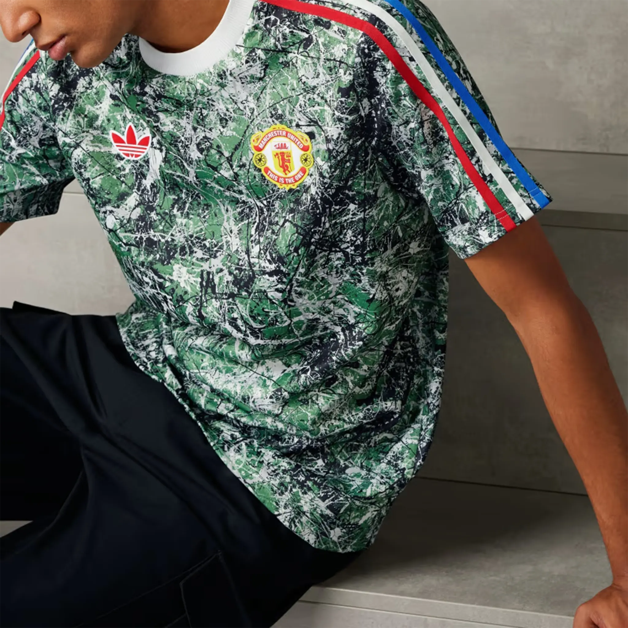 Model view of Adidas Manchester United Stone Roses Originals Icon Jersey