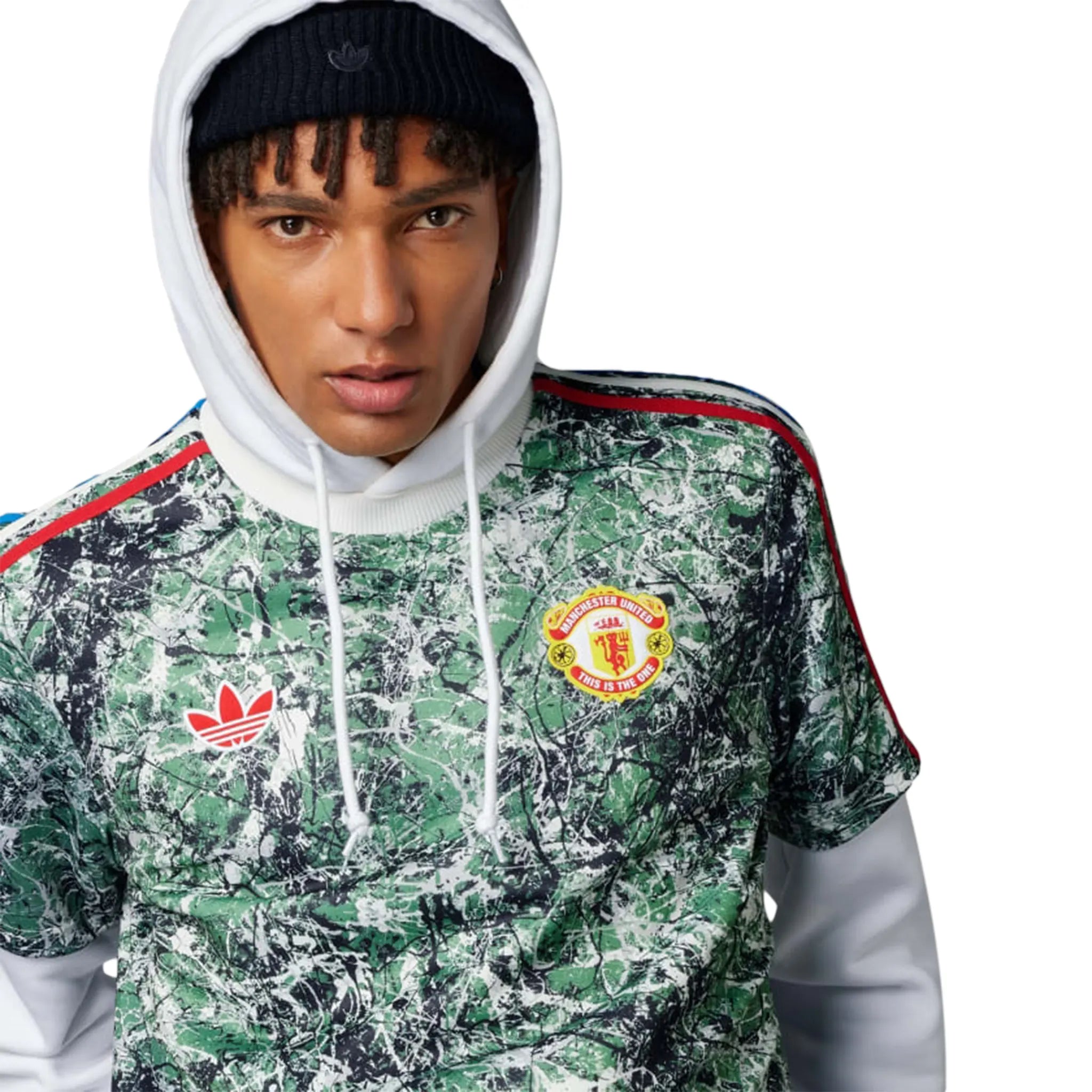 Model view of Adidas Manchester United Stone Roses Originals Icon Jersey