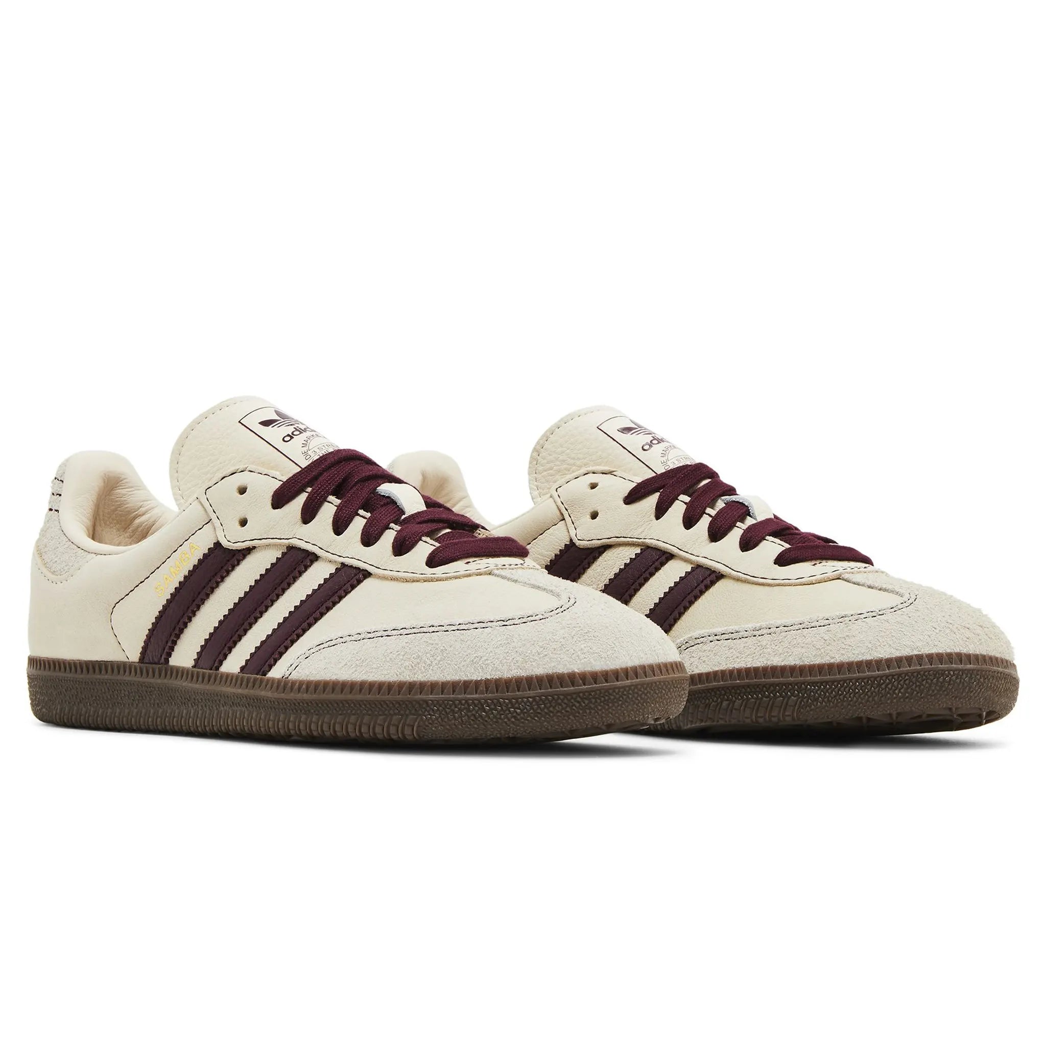 Front side view of Adidas Samba OG Wonder White Maroon (W) IG1987