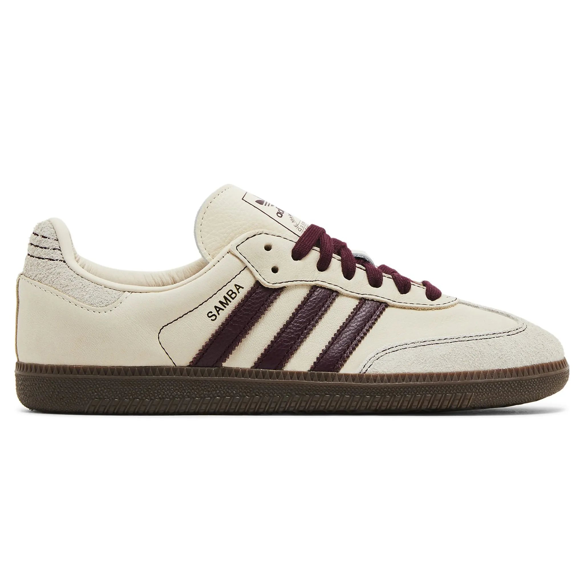 Side view of Adidas Samba OG Wonder White Maroon (W) IG1987