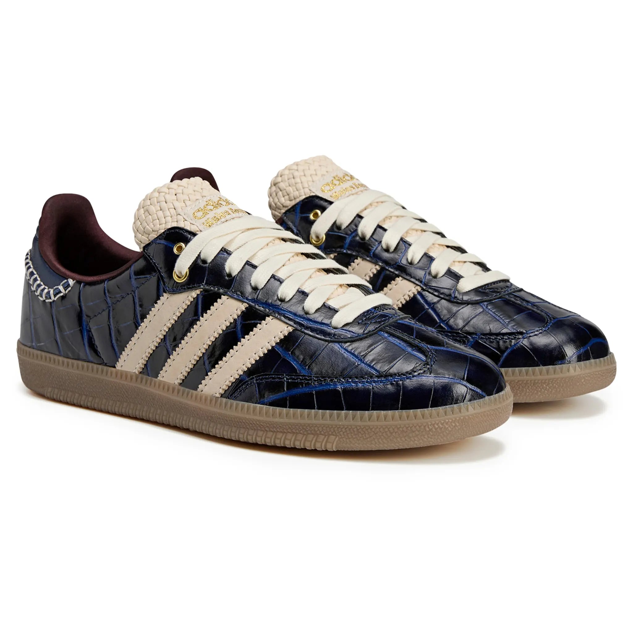 Front side view of Adidas Samba Wales Bonner Collegiate Navy Croc JH9825