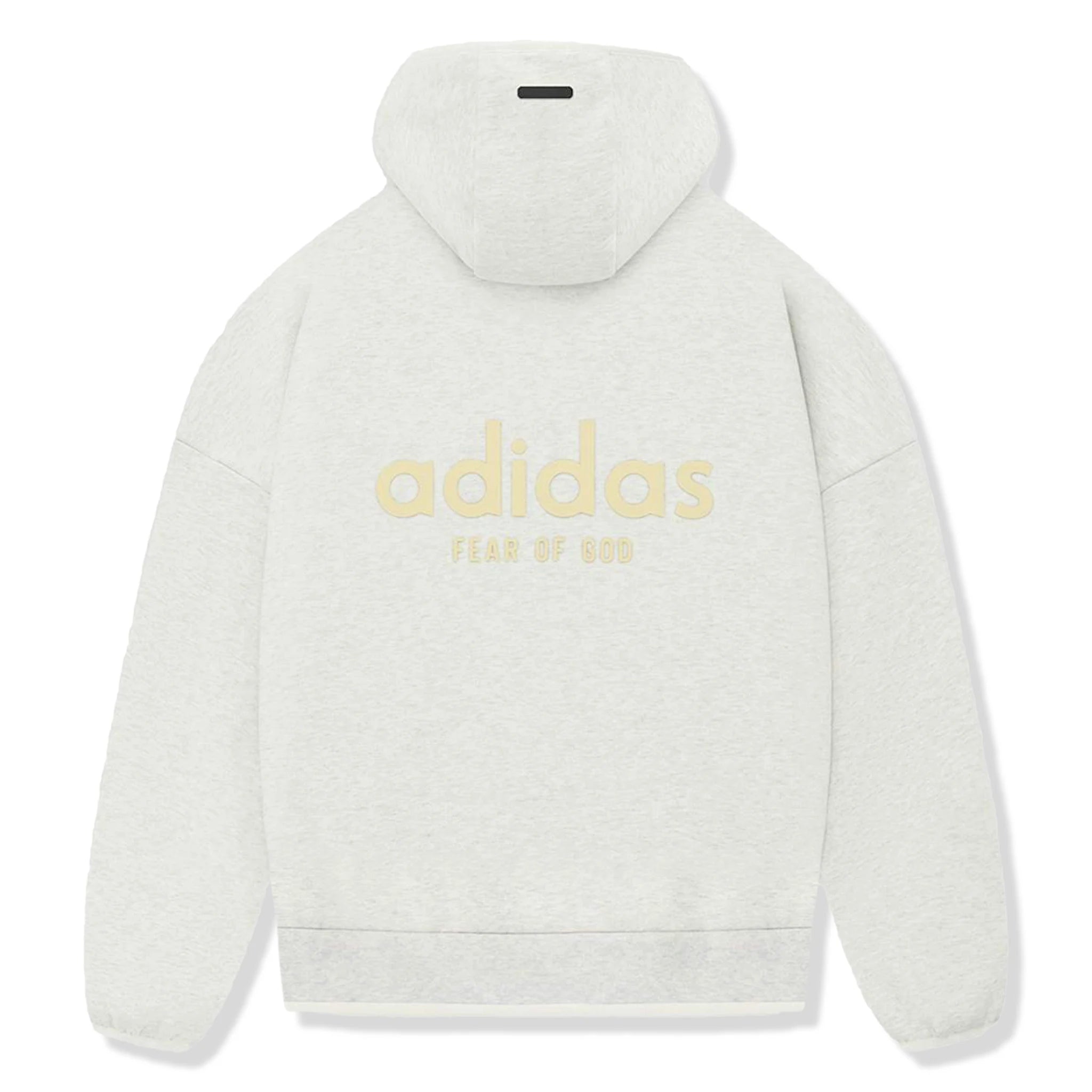 Back view of Adidas x Fear Of God Athletics Heavy Fleece Oatmeal Heather Hoodie IS5308 