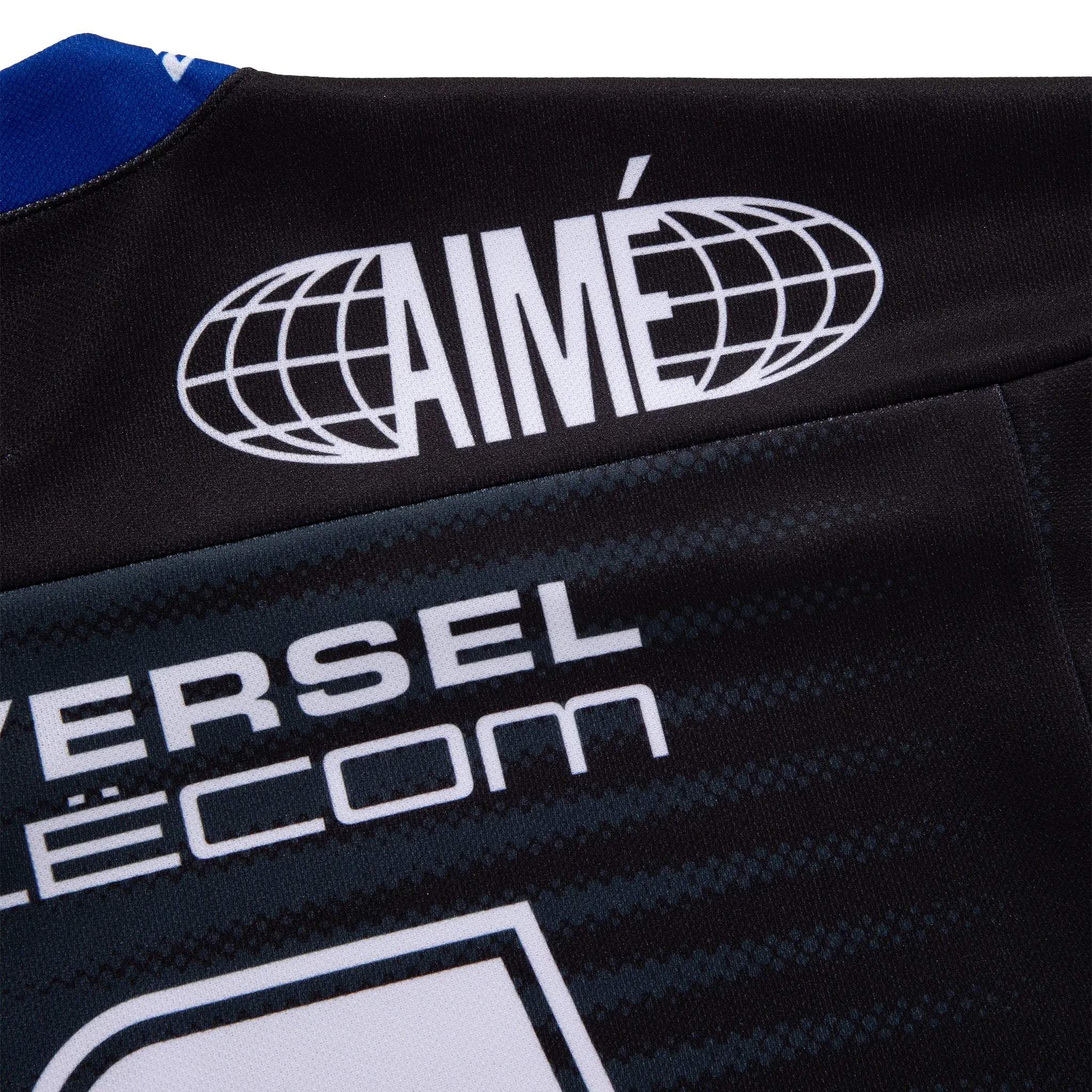 Detail view of Aime Leon Dore Black Team Hockey Jersey 