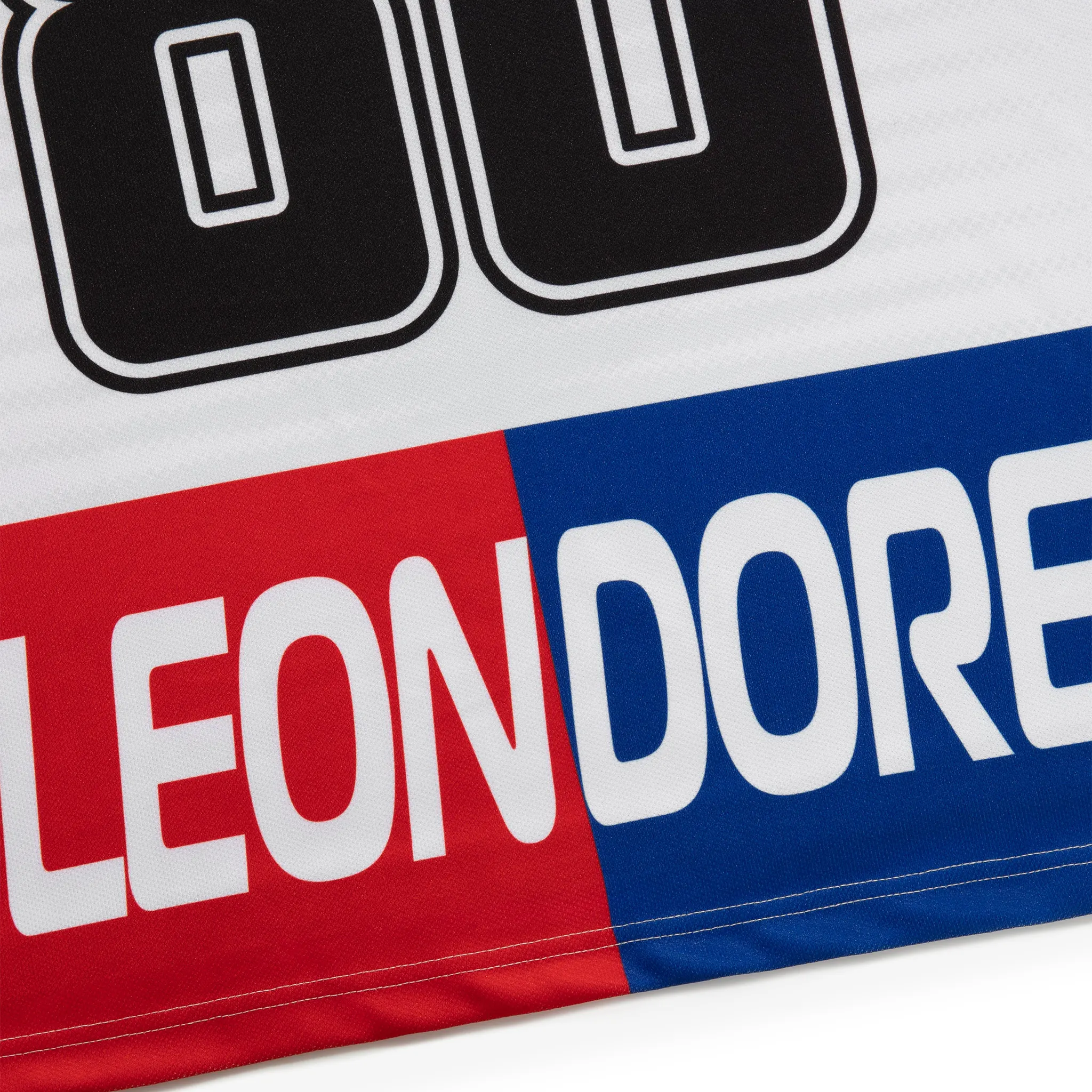 Detail view of Aime Leon Dore White Team Hockey Jersey