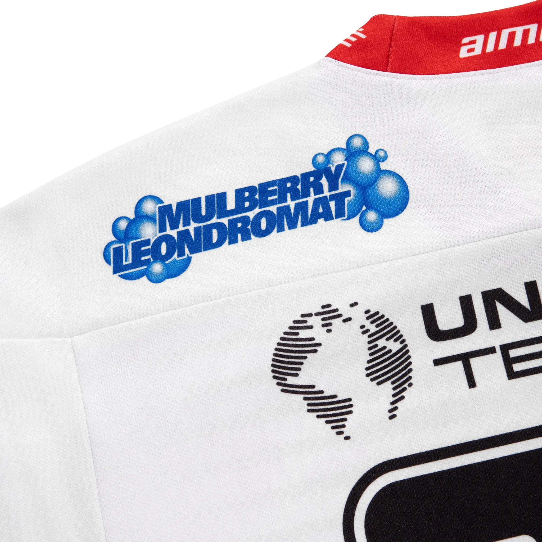 Detail view of Aime Leon Dore White Team Hockey Jersey