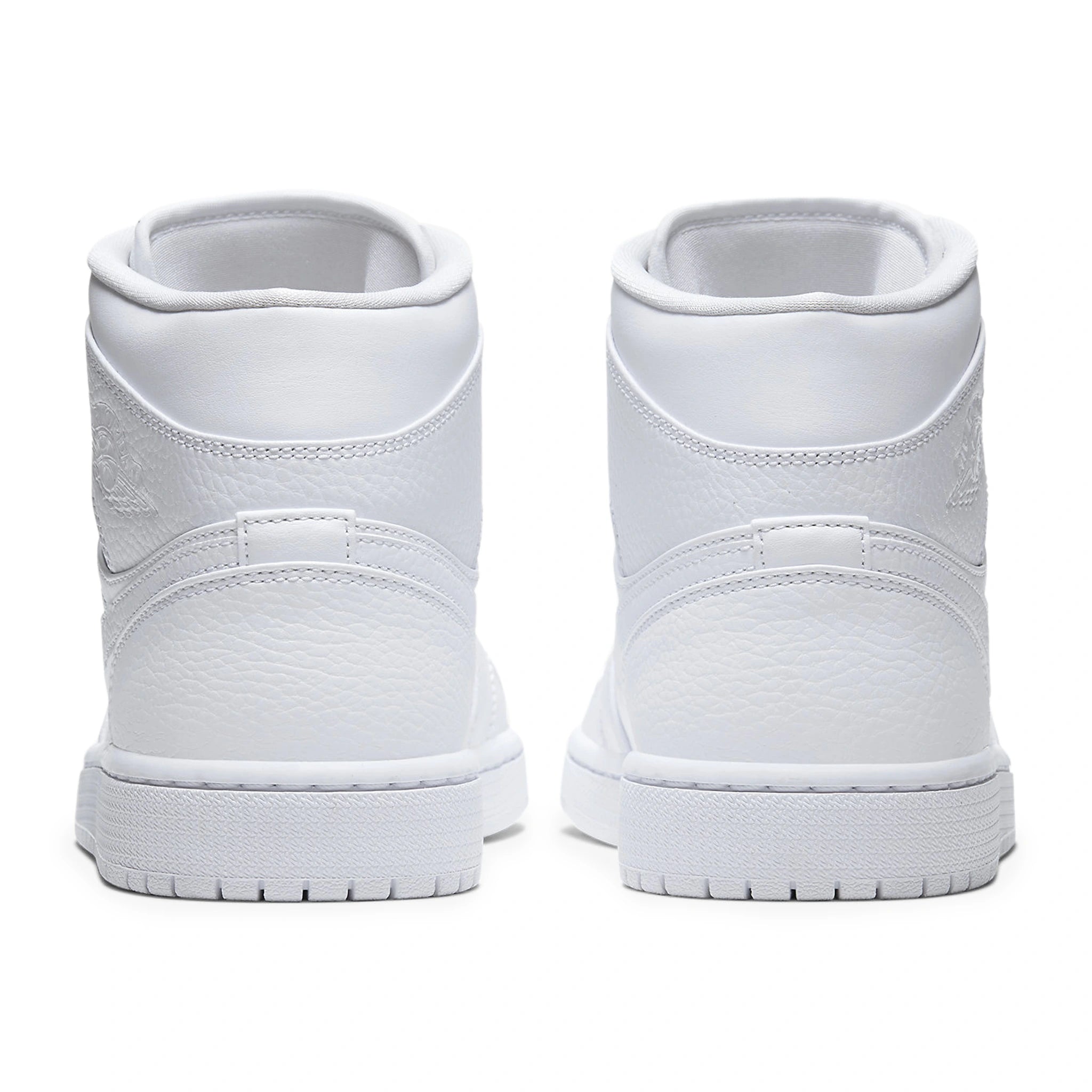 Back view of Air Jordan 1 Mid Triple White 554724-130