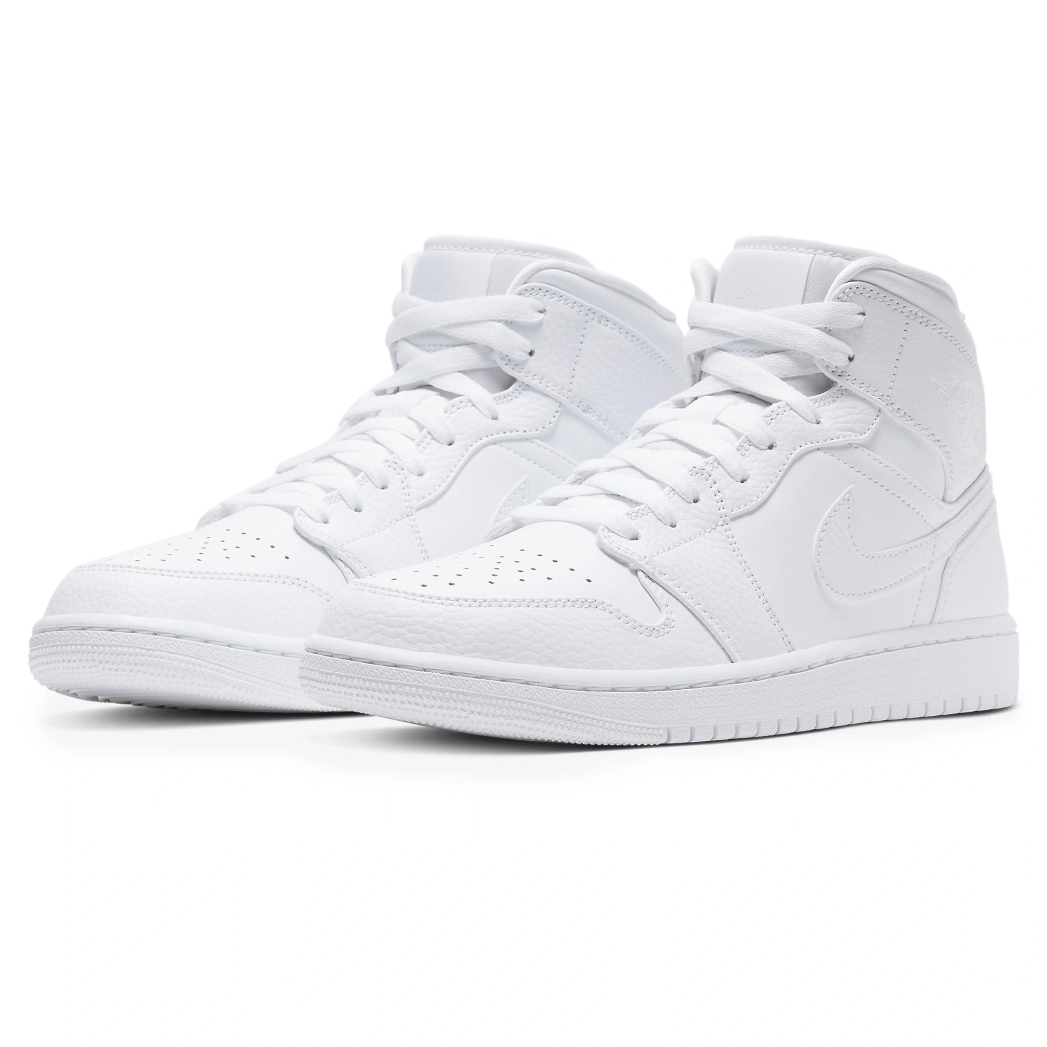 Front side view of Air Jordan 1 Mid Triple White 554724-130