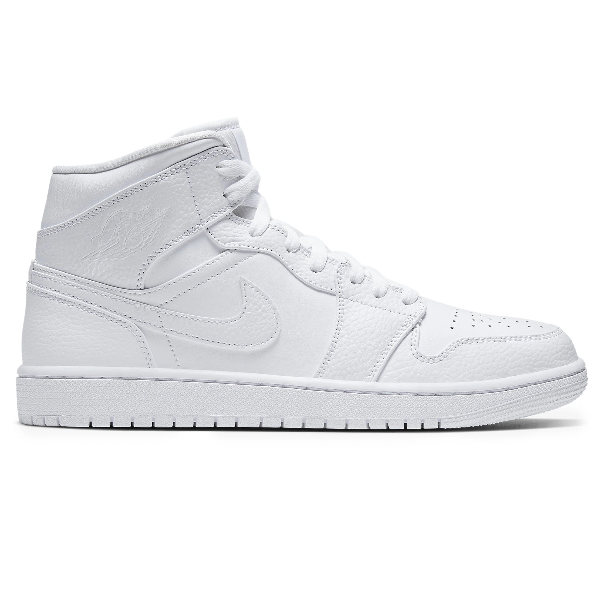 Side view of Air Jordan 1 Mid Triple White 554724-130