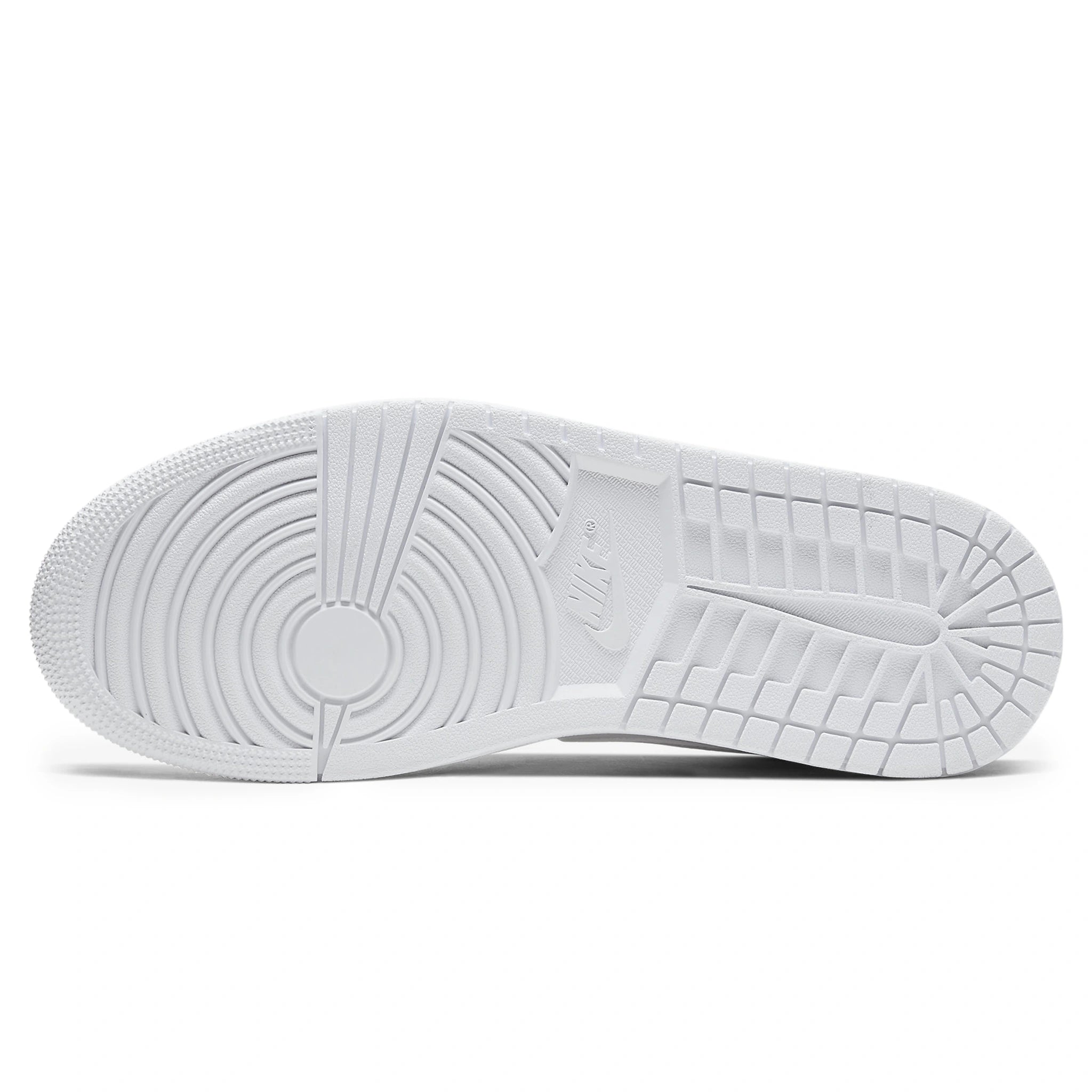 Sole view of Air Jordan 1 Mid Triple White 554724-130