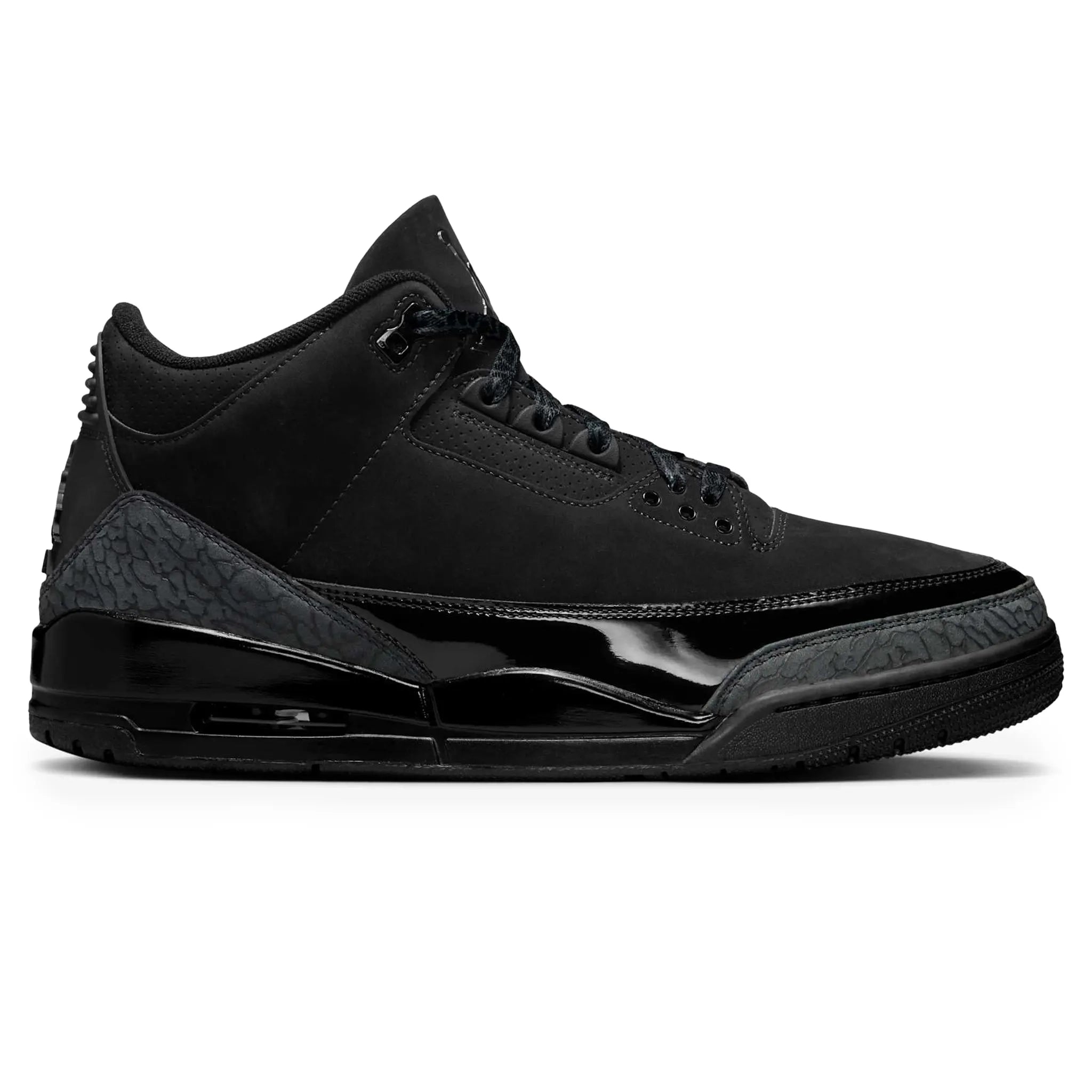 Side view of Air Jordan 3 Retro Black Cat (2025) CT8532-001