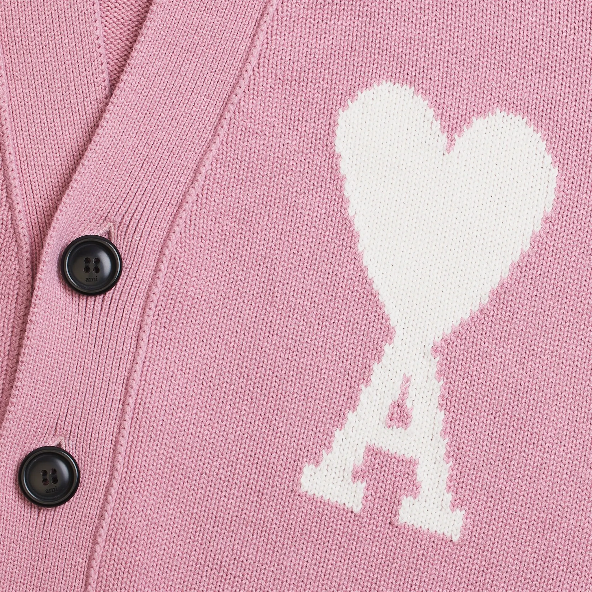 Detail view of Ami Paris Ami De Coeur ADC Pink White Cardigan E22UKC003 016 659