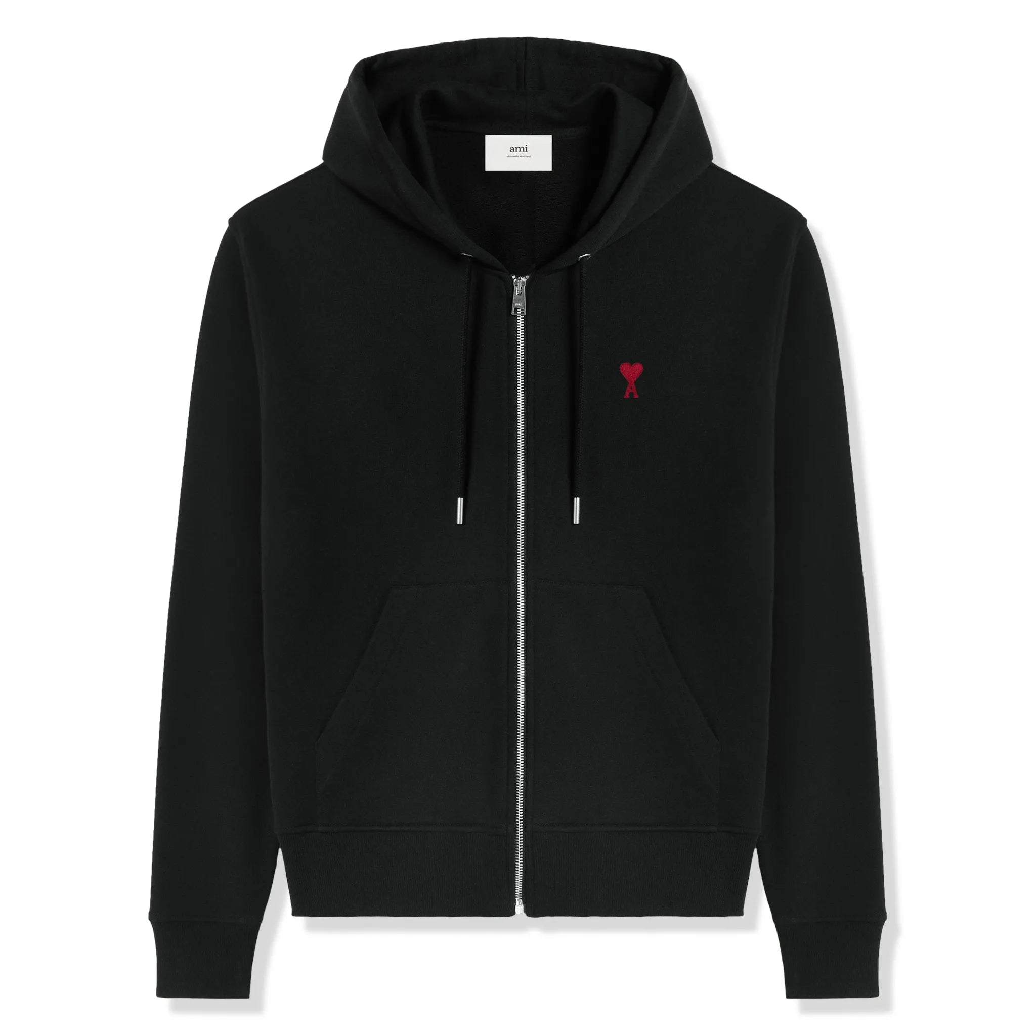 Front view of Ami Paris Ami De Coeur Cotton Black Zip-Up Hoodie USW415747001