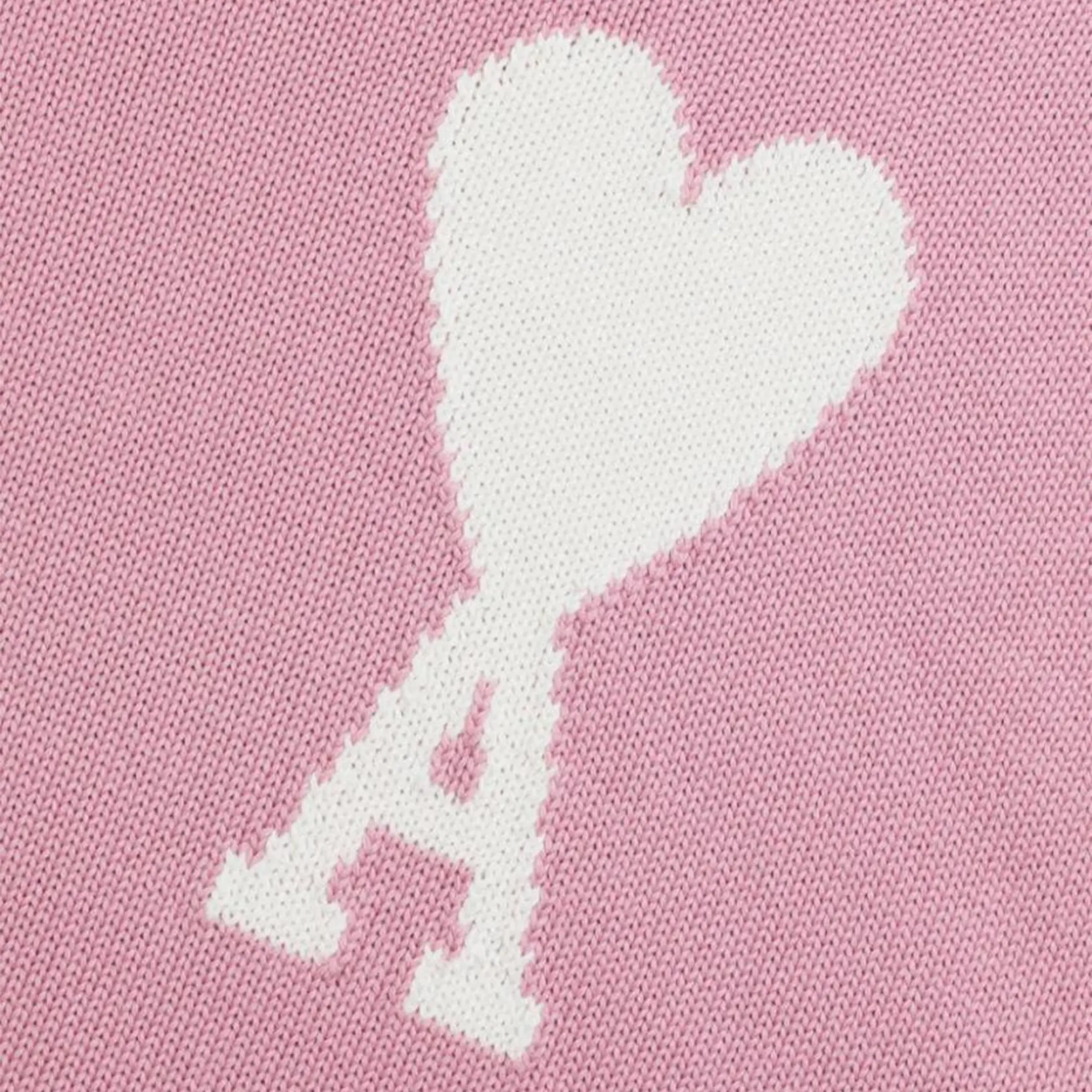 Detail view of Ami Paris White Ami De Coeur Logo Intarsia Pink Sweatshirt E22UKS003016659