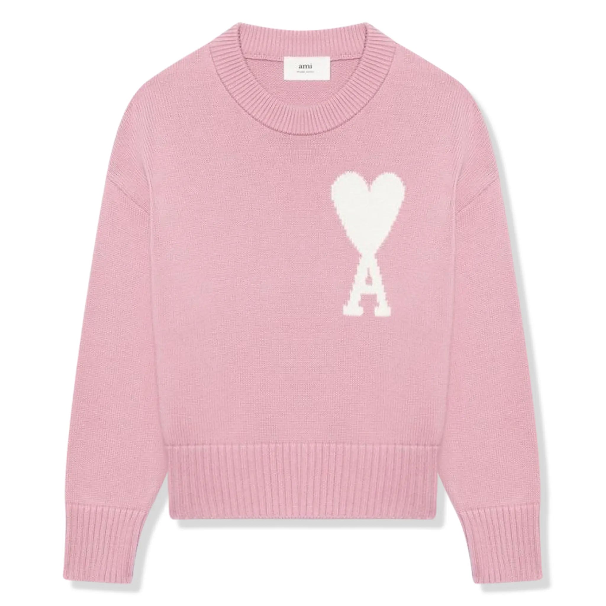 Ami Paris Ami De Coeur Logo Intarsia Pink Knit Sweatshirt E22UKS003016659