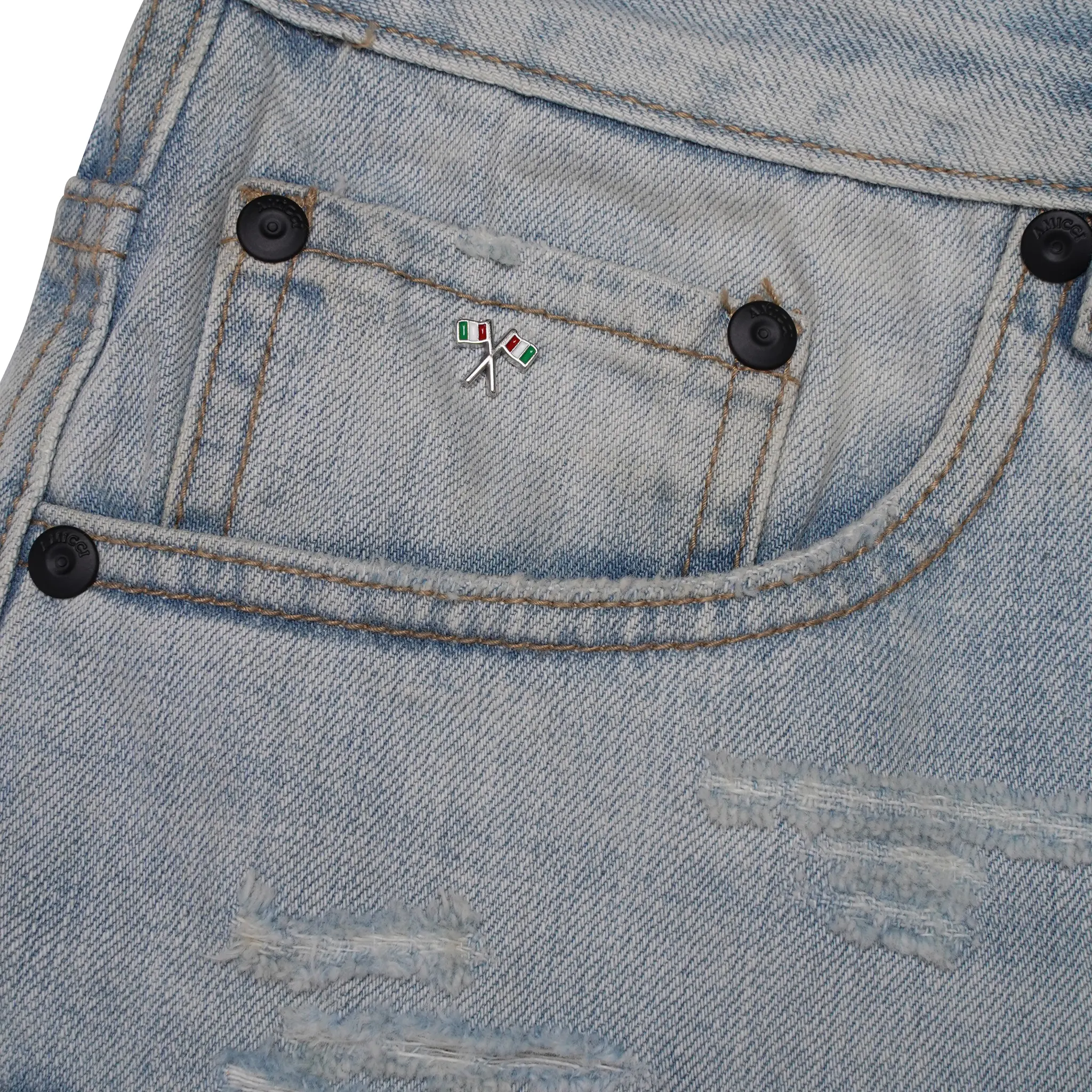 Detail view of Amicci Adrano Light Blue Carpenter Shorts