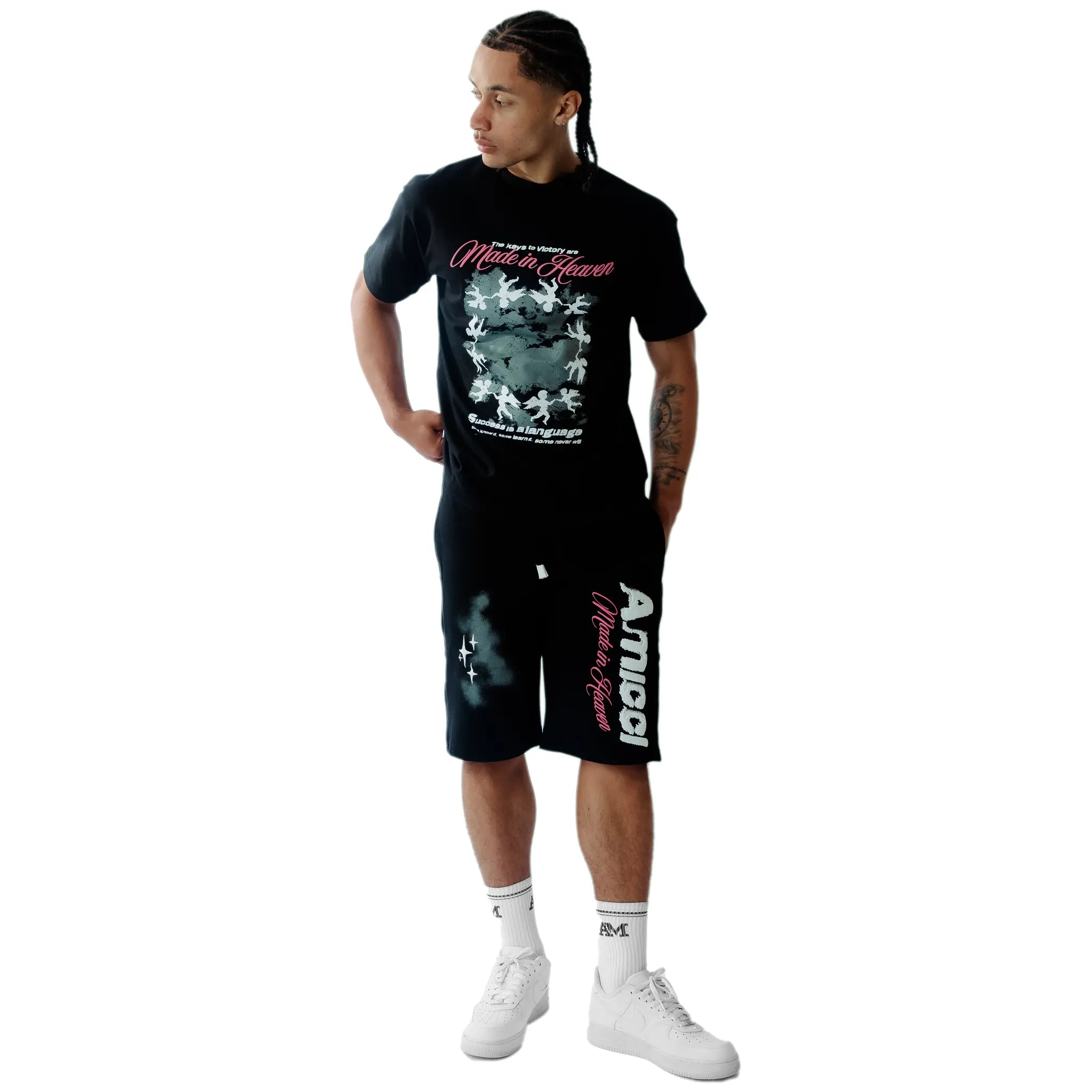 Model view of Amicci Angeli Graphic Black T Shirt