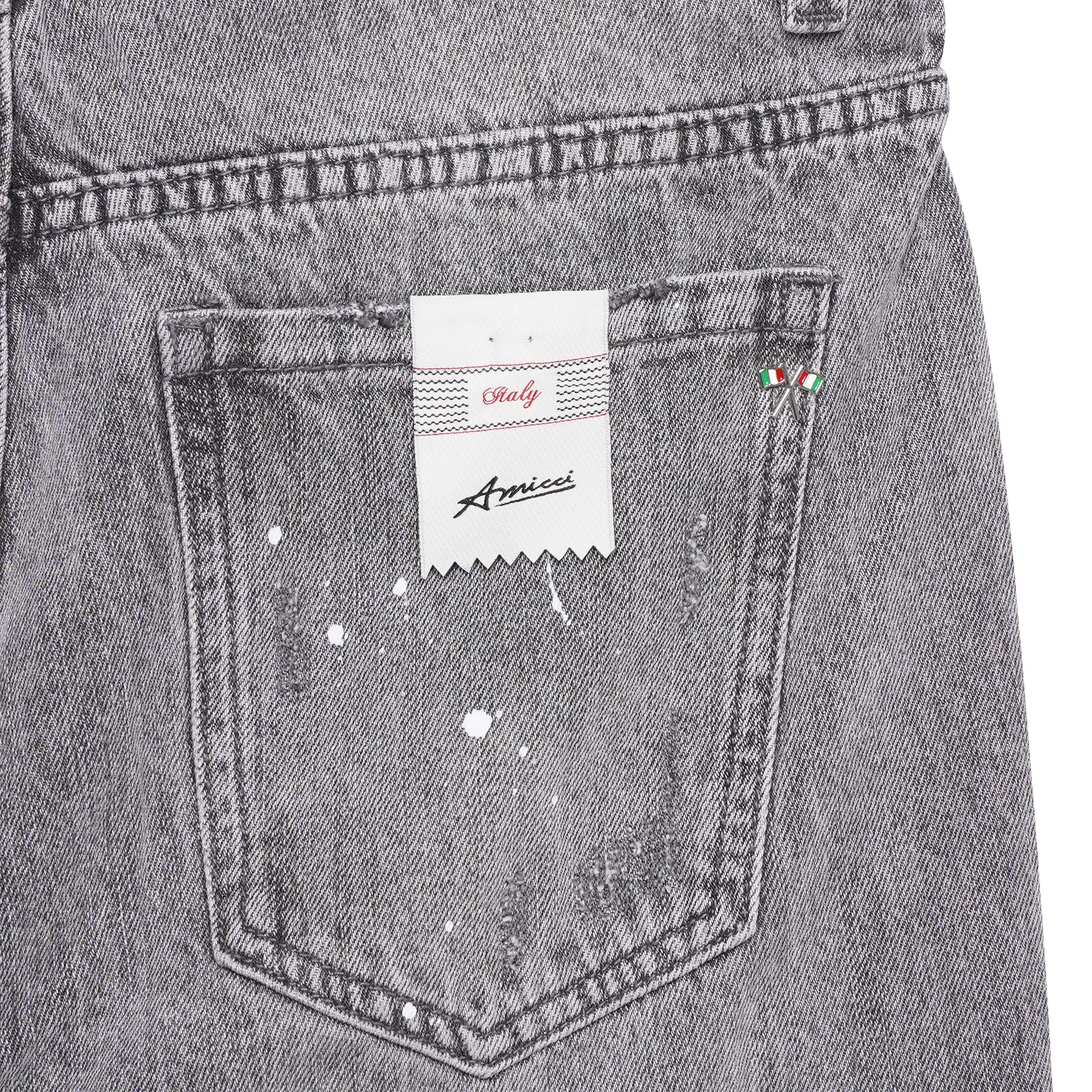 Detail view of Amicci Maranello Flare Jeans Grey