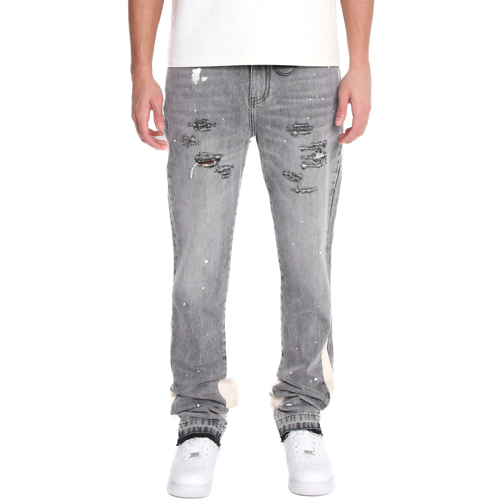 Model front view of Amicci Maranello Flare Jeans Grey