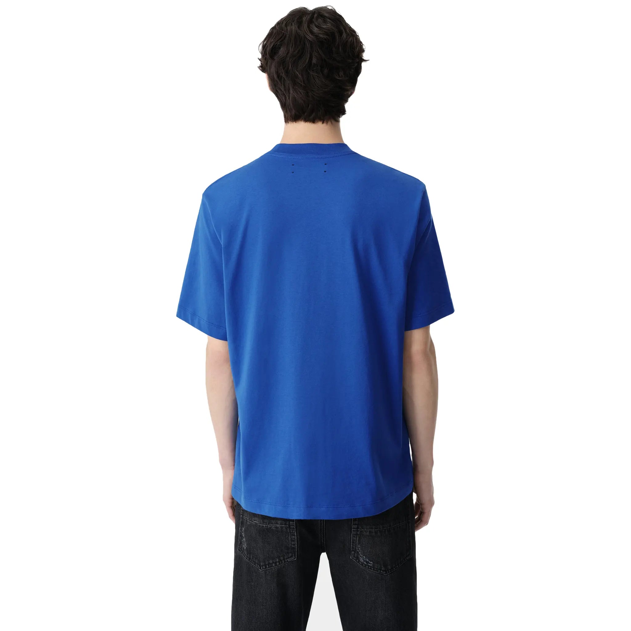 Model back view of Amiri Core Logo Blue T Shirt AMJYTE1073-420