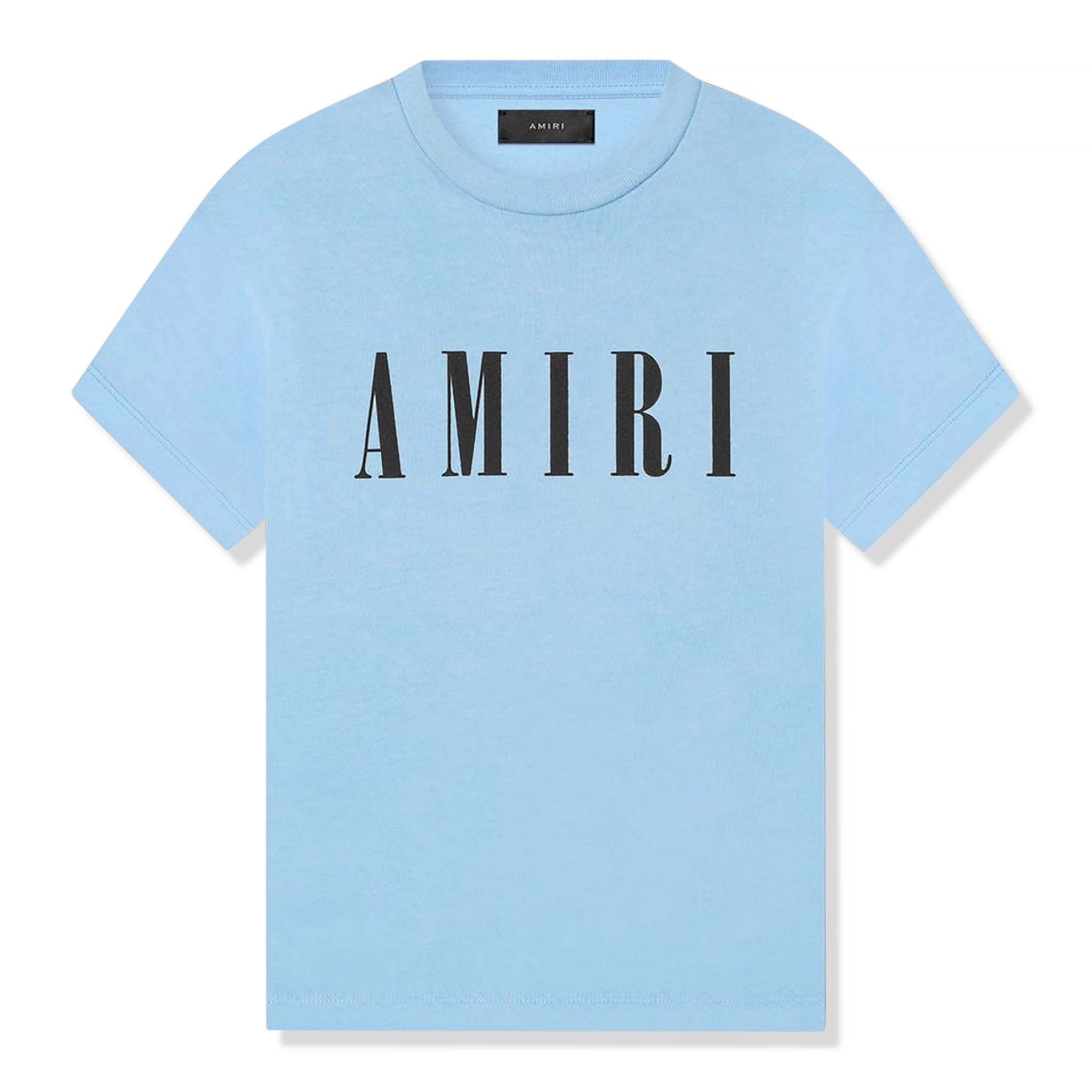 Front view of Amiri Kids 'Amiri' Baby Blue T Shirt PF22KJL013-853