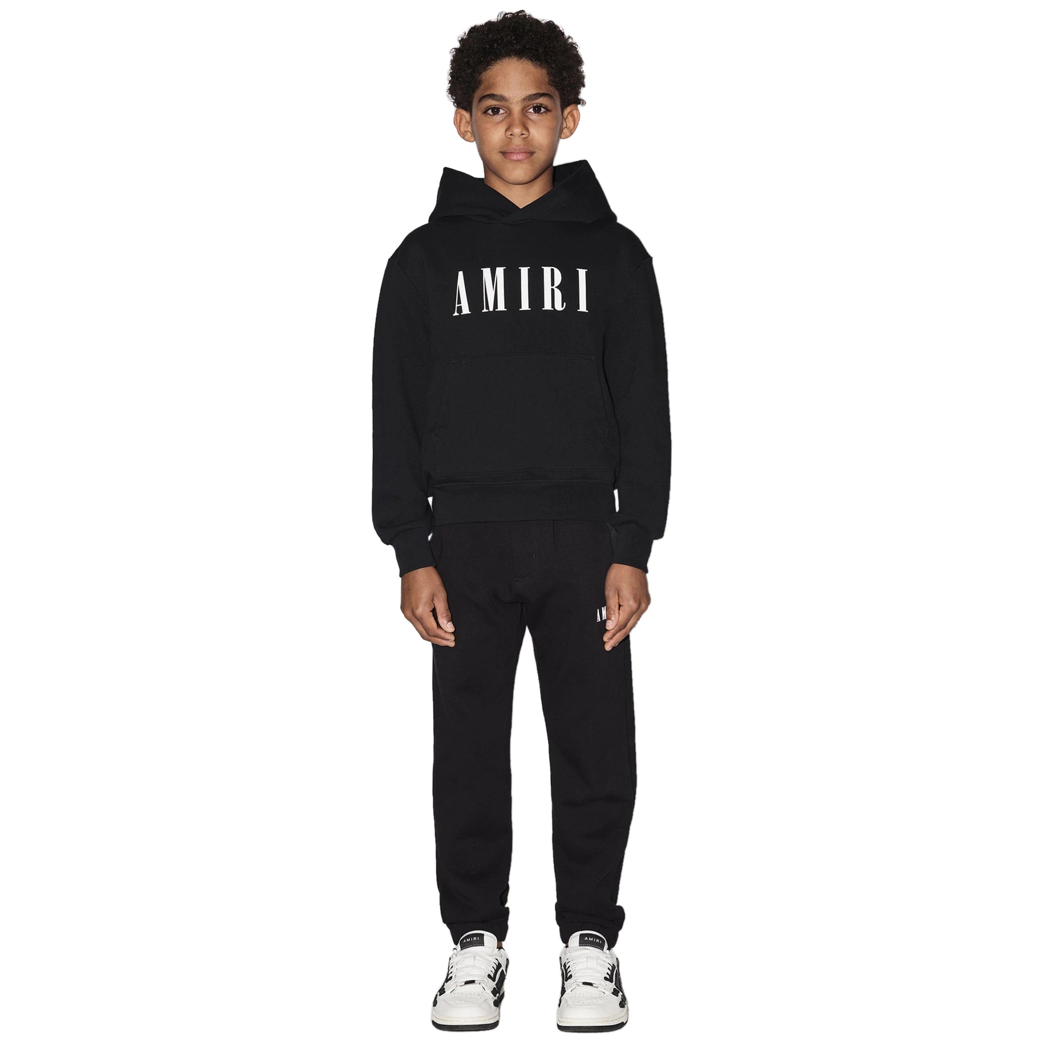 Model front view of Amiri Kids 'Amiri' Black Hoodie PS23KJL001-001